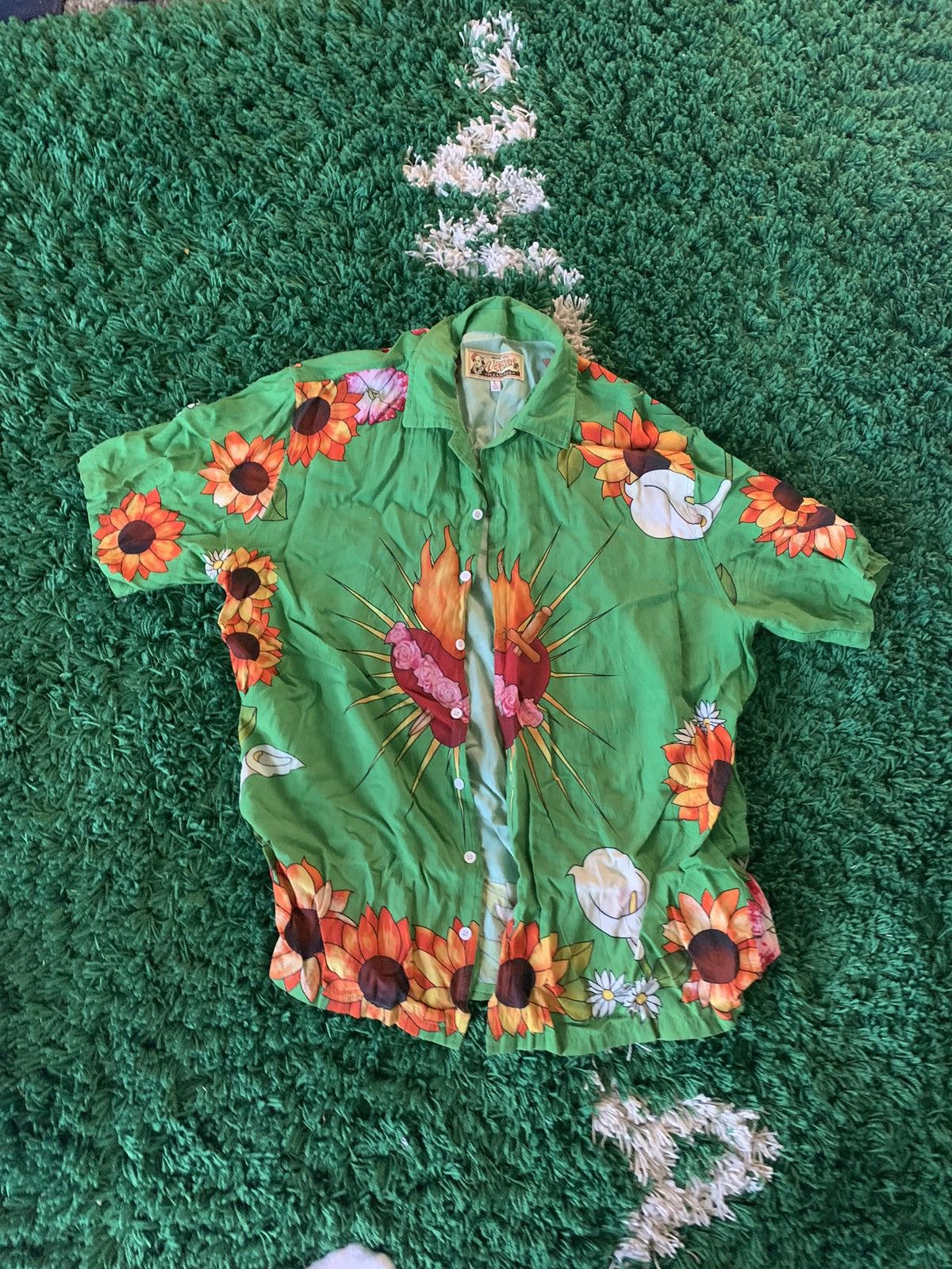 Pleasures Green Burning Heart Camp Shirt