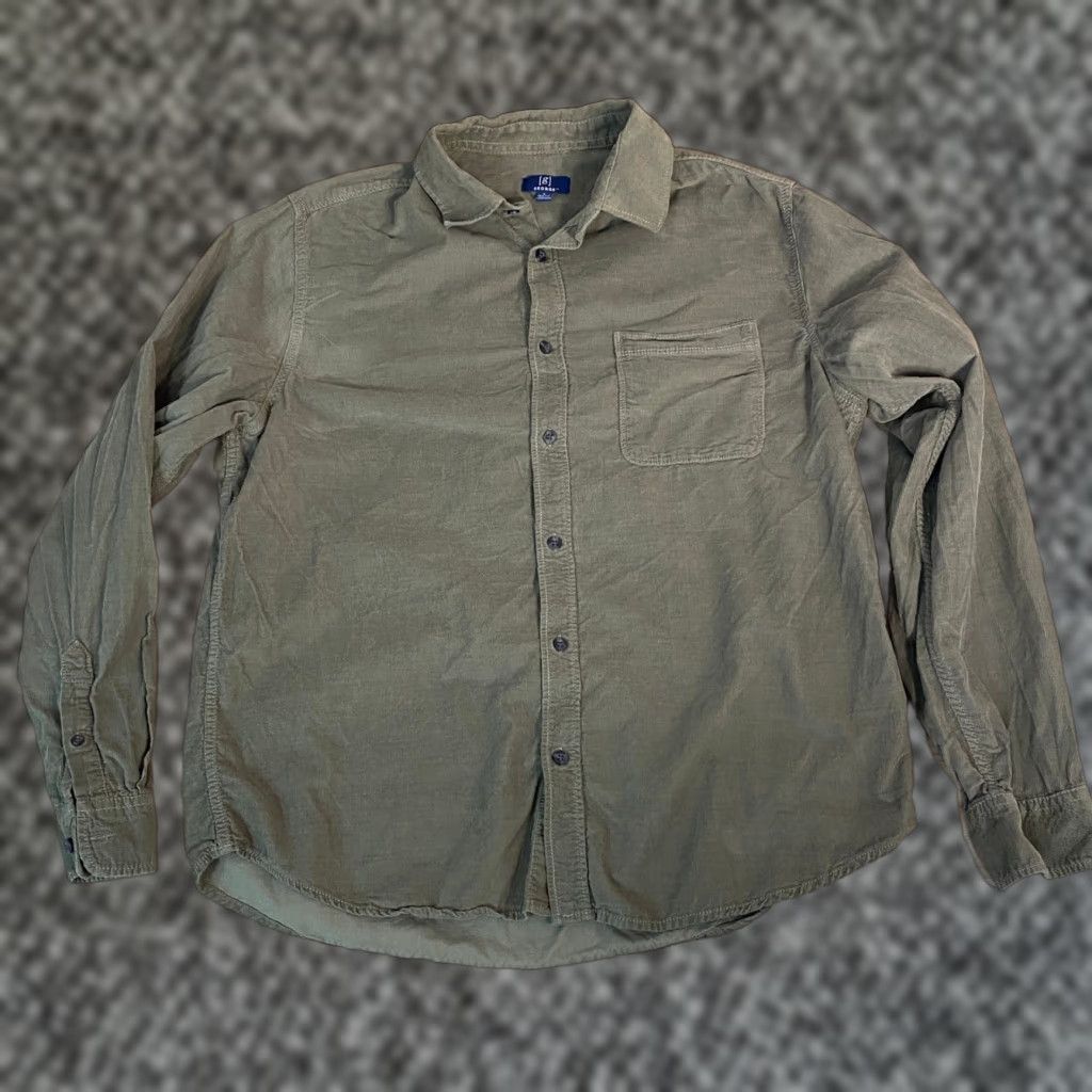 George George Shirt Long Sleeve Corduroy Button-Up Men Large Green Casual Work Size US L / EU 52-54 / 3 - 1 Thumbnail