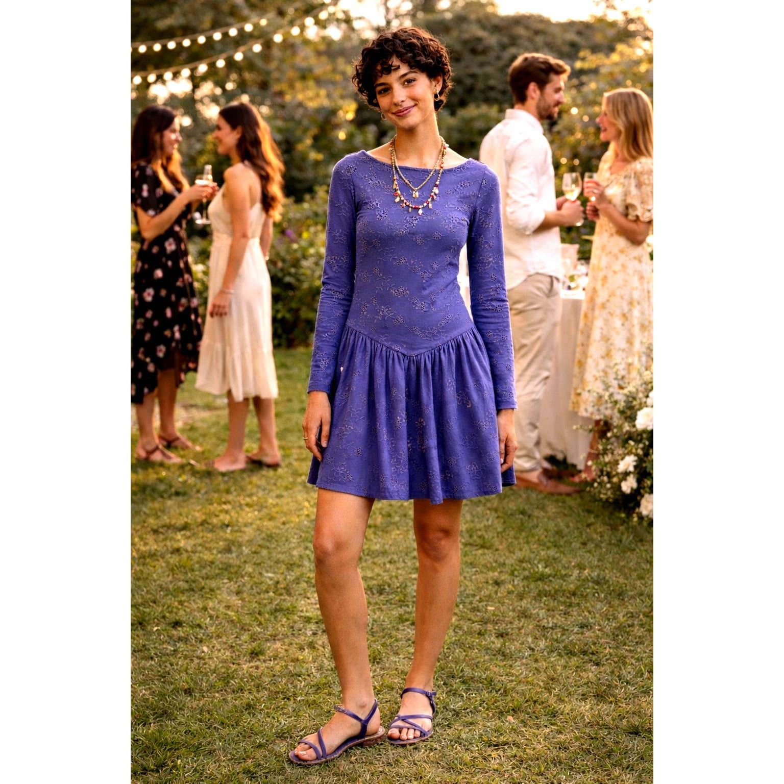 Free People Free People Surley Mini Dress Laser Cut Low Back Heron M Size M / US 6-8 / IT 42-44 - 1 Thumbnail