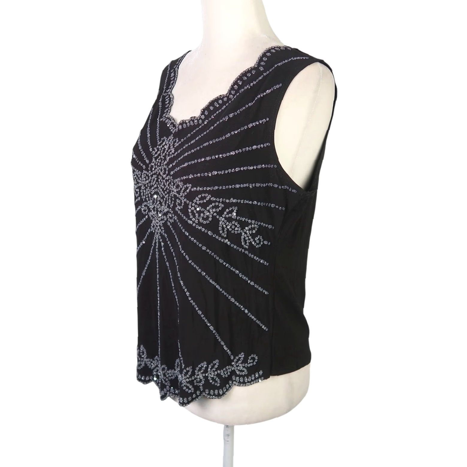 Vintage VINTAGE JBS Tank Womens M Black Beaded Embellished 90s Party Cocktail Sleeveless Size M / US 6-8 / IT 42-44 - 3 Thumbnail