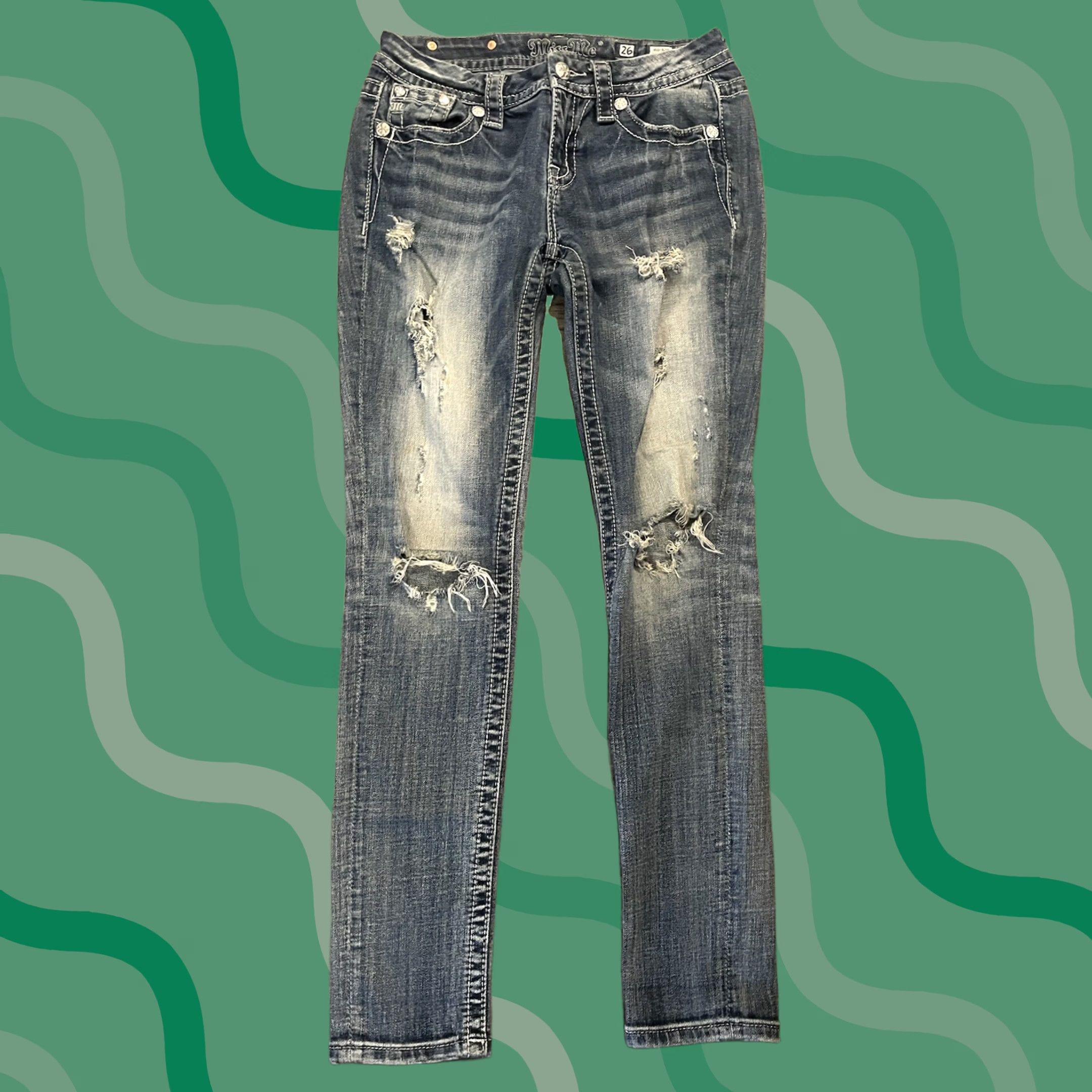 Miss Me Miss Me Jeans Woman Skinny Mid Rise 26 Blue Denim 5-Pocket Stretch Cotton Blend Slim Vintage: No (F47) Size 26" / US 2 / IT 38 - 1 Thumbnail