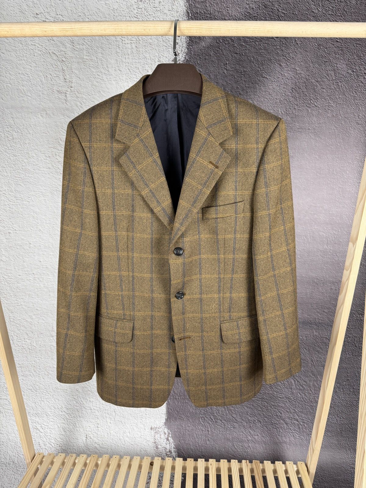 Other Desch vintage checkered beige tweed 3 button wool blazer Size 38R - 1 Thumbnail