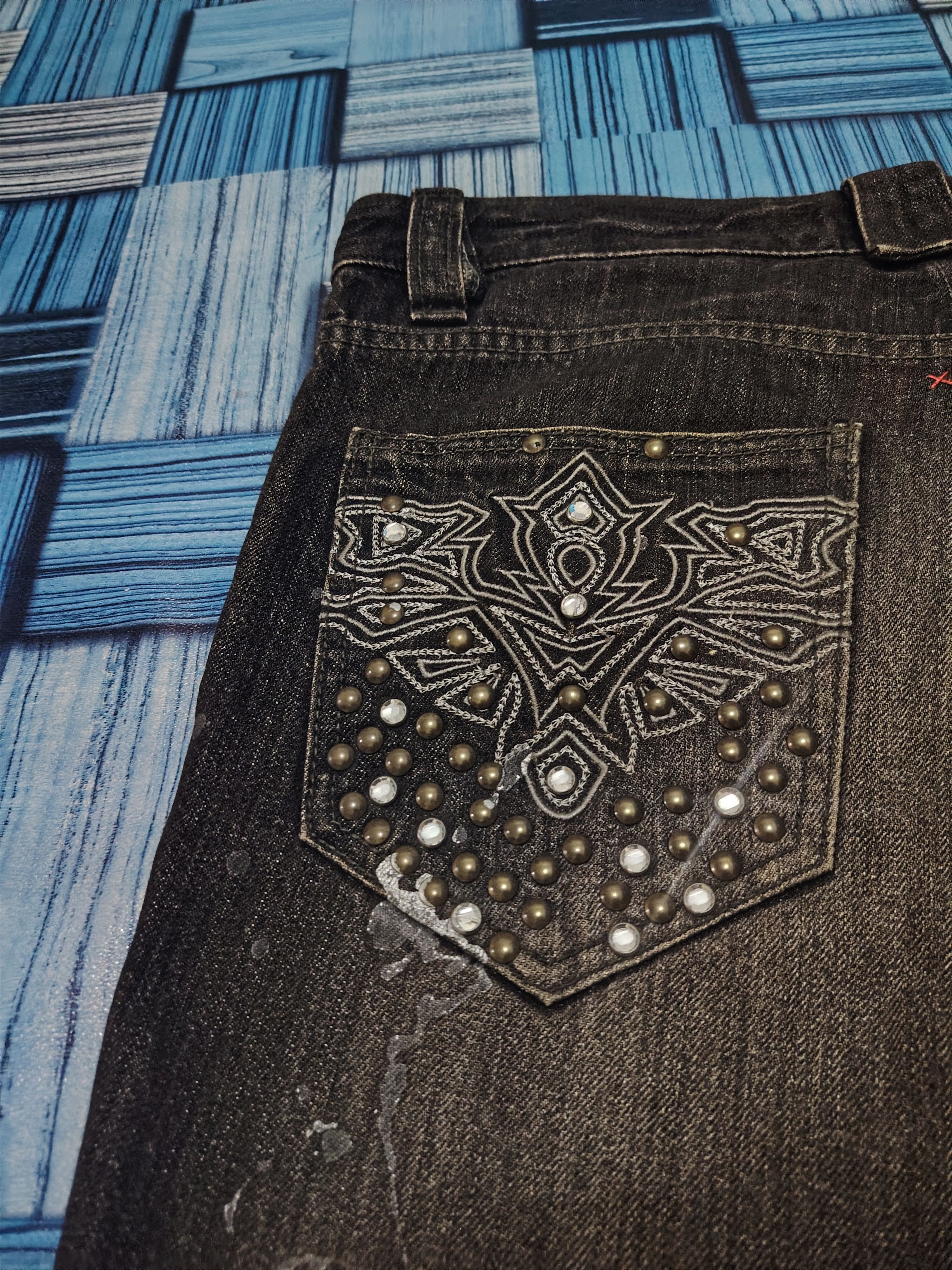 If Six Was Nine Rare!!! Japanese Semantic design Jeans Rhinenstone Pocket Size US 31 - 15 Thumbnail