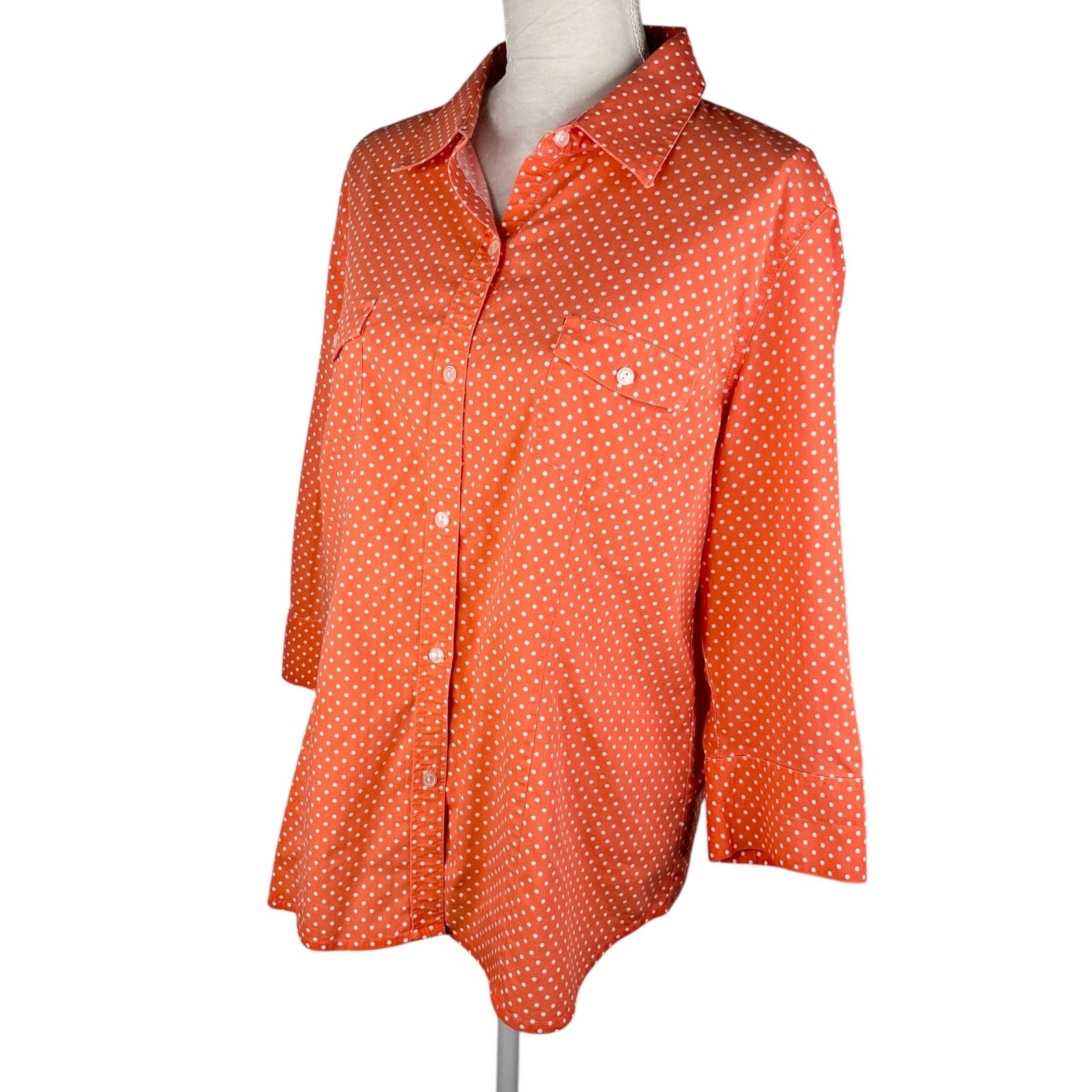 Chicos Chico's Button Down Blouse Orange White Polka Dots XL/16 Size XXL / US 16-18 / IT 52-54 - 7 Thumbnail