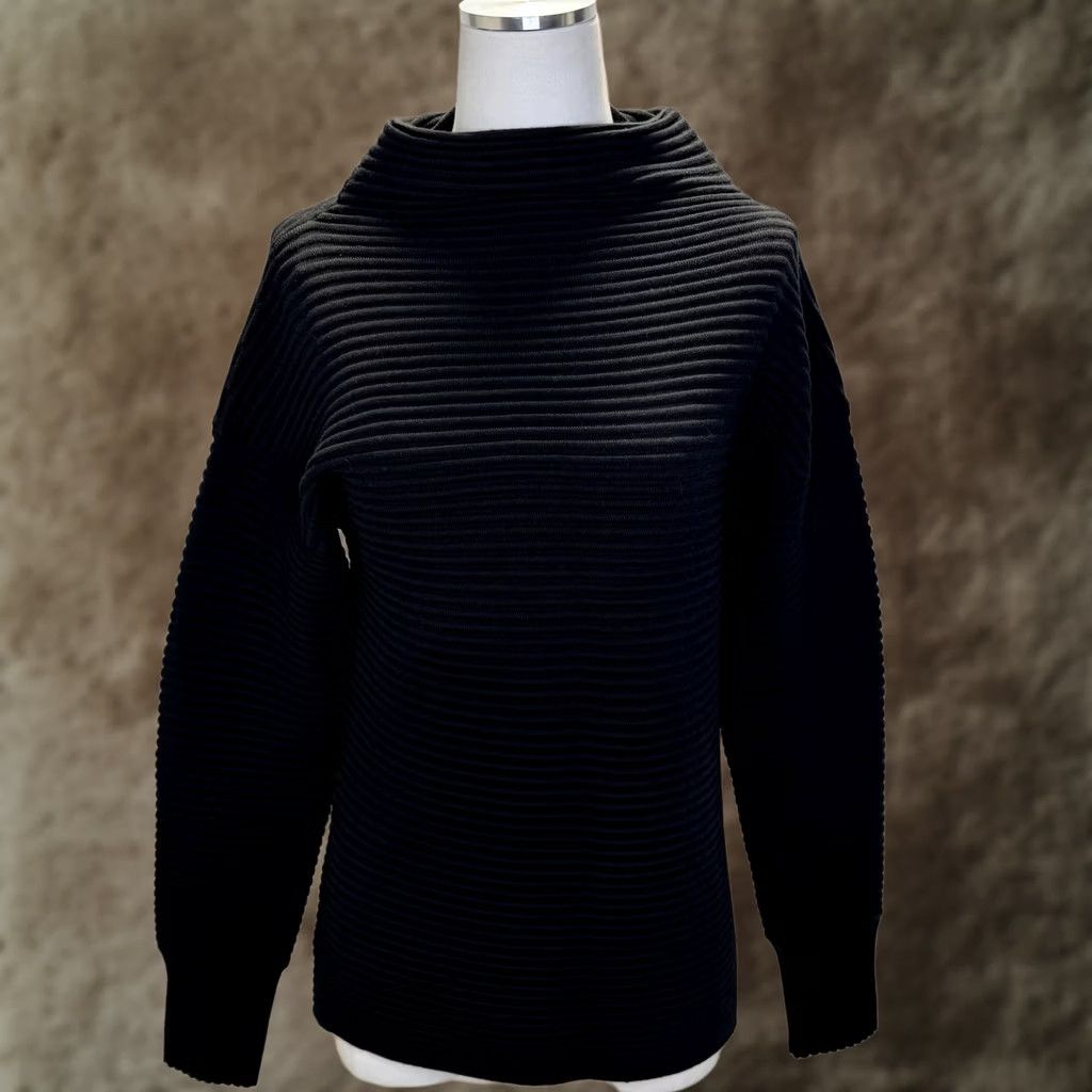 Reiss REISS Sweater Pullover Womens Small Black Ribbed Textured Mock Neck Wool Blend Knit Pullover Size S / US 4 / IT 40 - 1 Thumbnail
