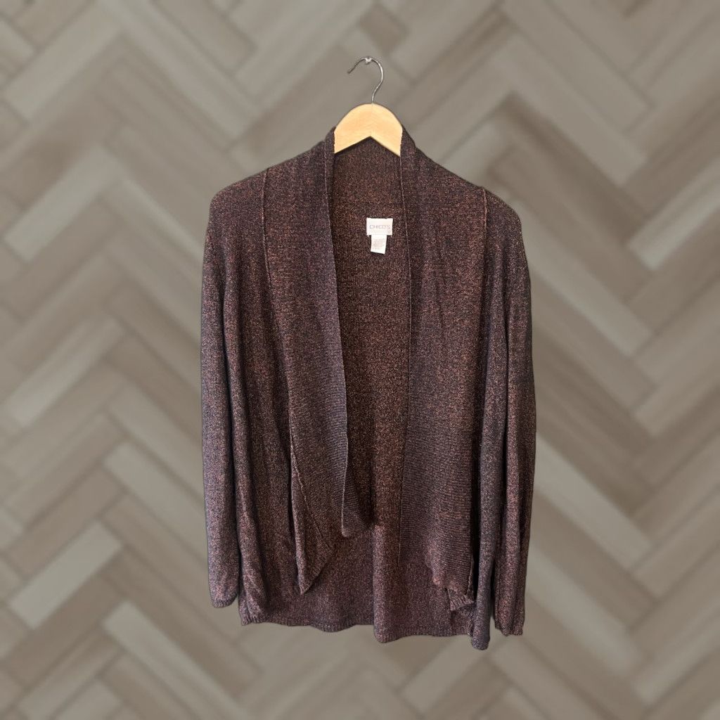 Vintage Chicos Womens Silk Cardigan Open Front Brown Size 1 Long Sleeve Sweater Women Size XS / US 0-2 / IT 36-38 - 1 Thumbnail