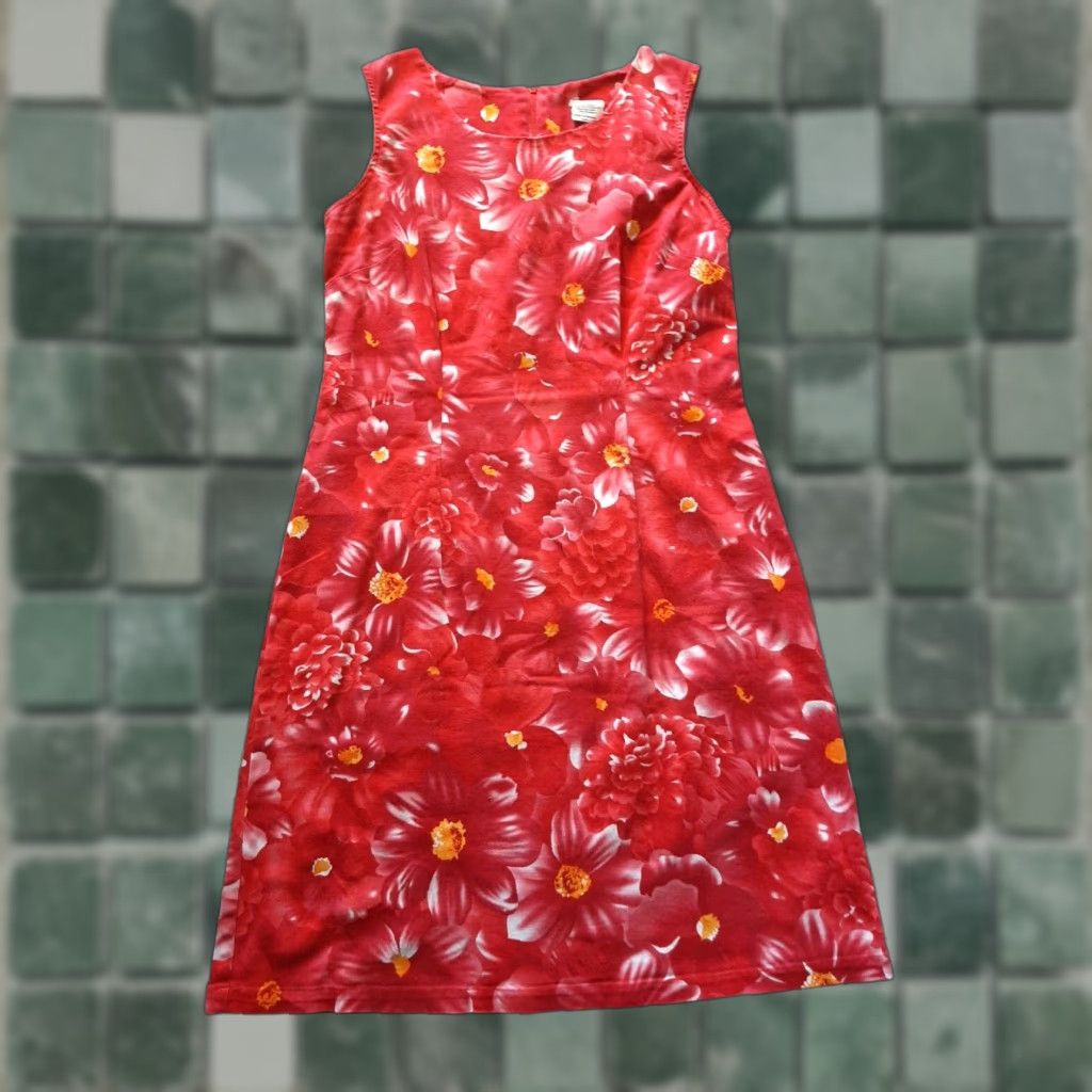 Vintage Flowers Red Floral Sleeveless Prom Dress Size 6 Womens Cotton Pencil Dress 76290 Size M / US 6-8 / IT 42-44 - 1 Thumbnail