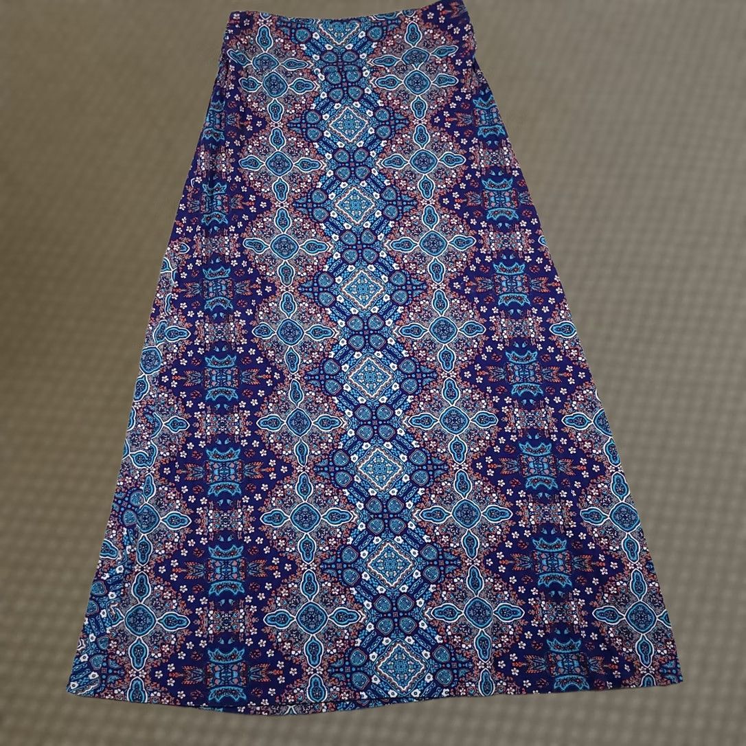 Vintage VINTAGE Artisans NY Skirt Womens M Blue Boho Maxi Stretch Geometric Pattern Rayon Size 32" / US 10 / IT 46 - 1 Thumbnail