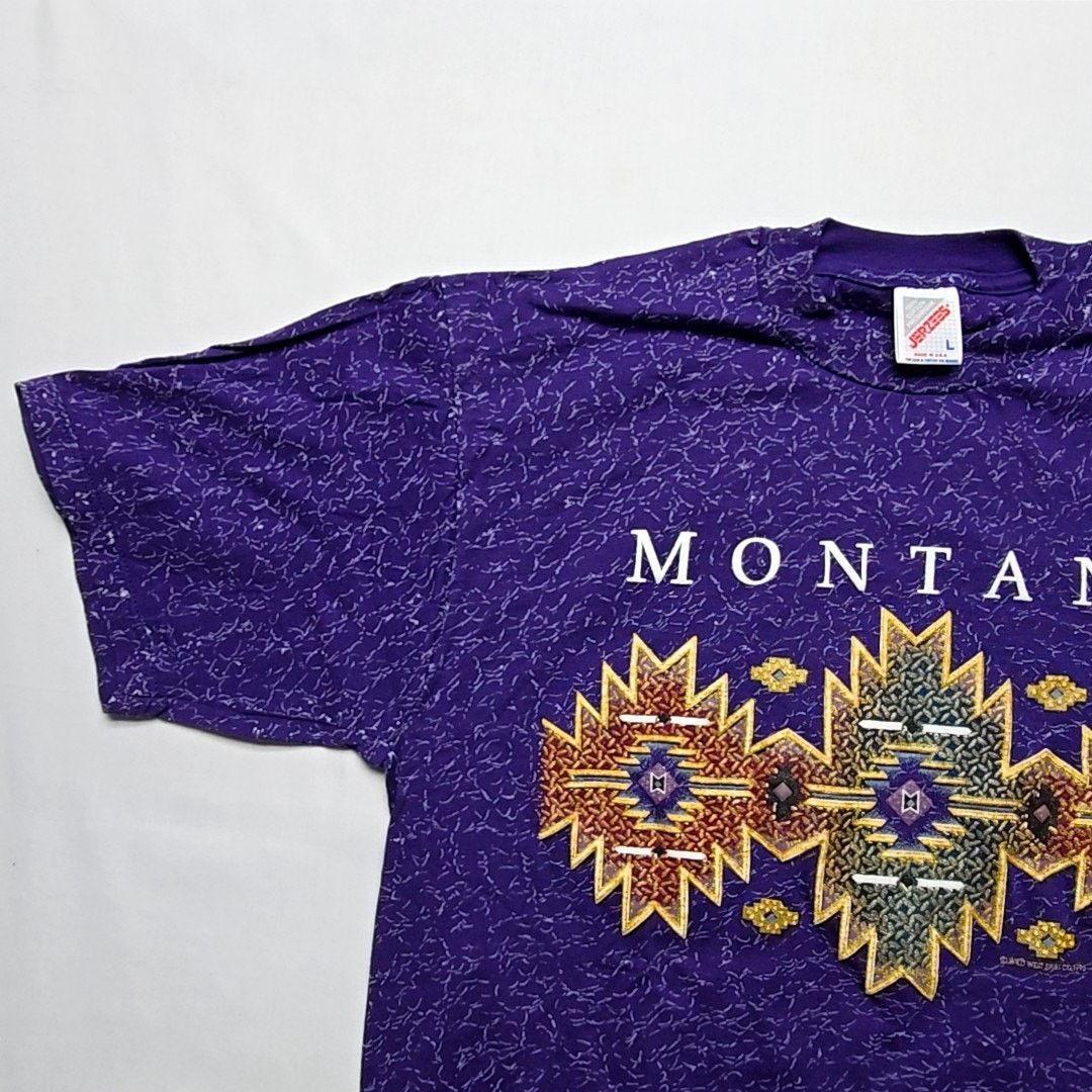 Jerzees Vintage Montana Aztec Shirt Purple All Over Print L Tee 90s Size US L / EU 52-54 / 3 - 4 Thumbnail