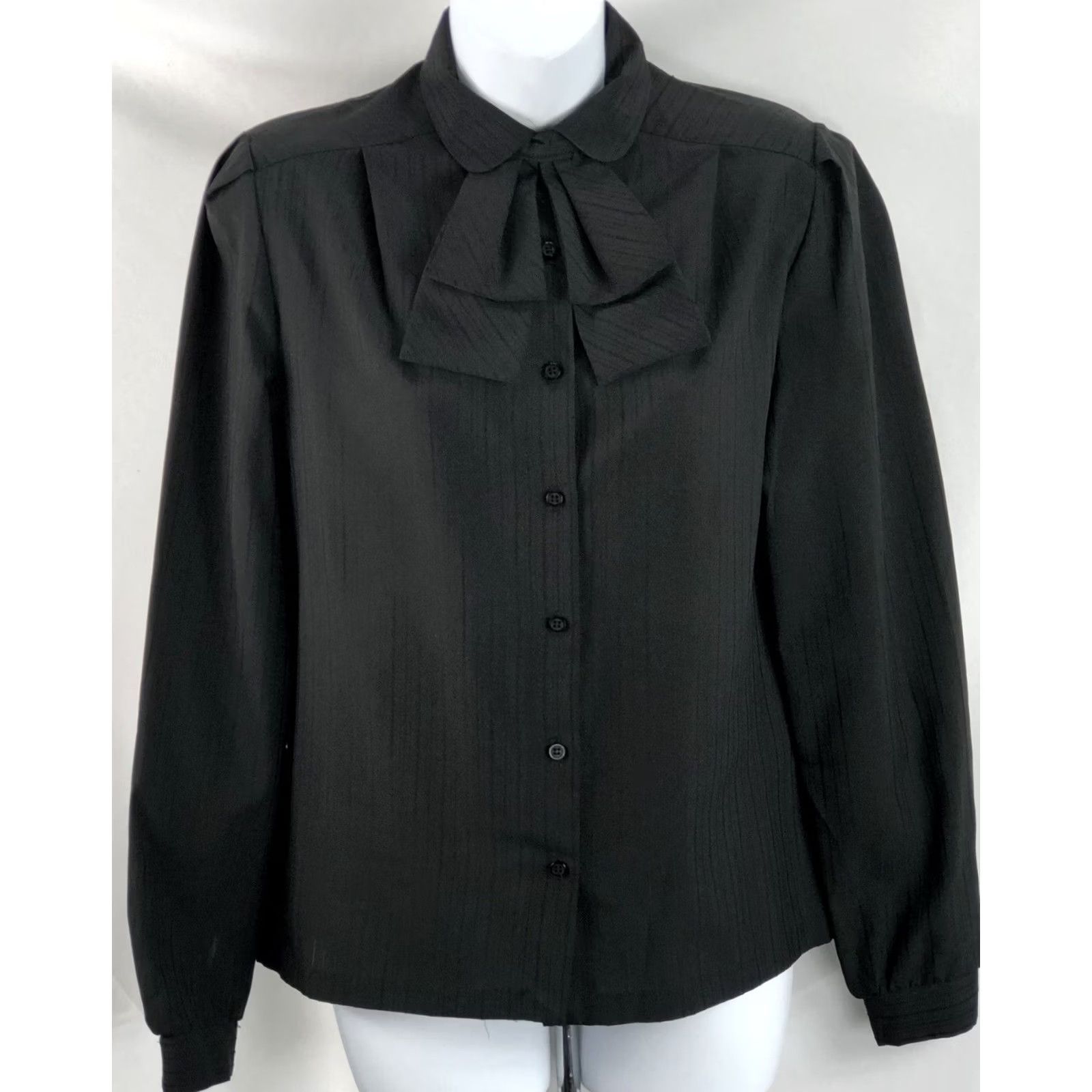 Vintage VINTAGE Ship n Shore Blouse Black Puff Sleeve Removable Collar Bow Victorian Gothic Vampire Shirt Womens 8 Black Size M / US 6-8 / IT 42-44 - 5 Thumbnail