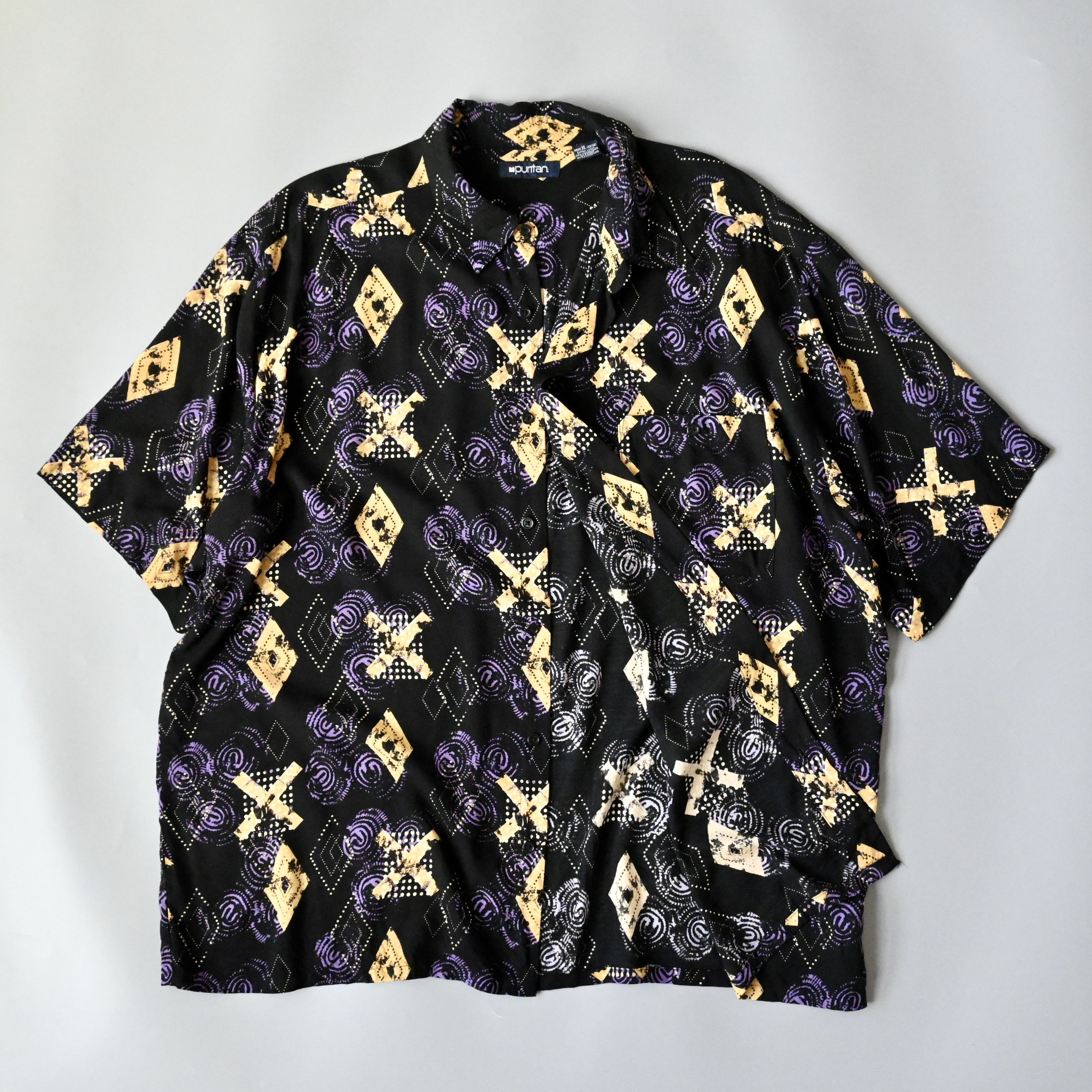 Puritan VTG 90s Puritan geometric pattern rayon shirt, Lakers color Size US XL / EU 56 / 4 - 1 Thumbnail