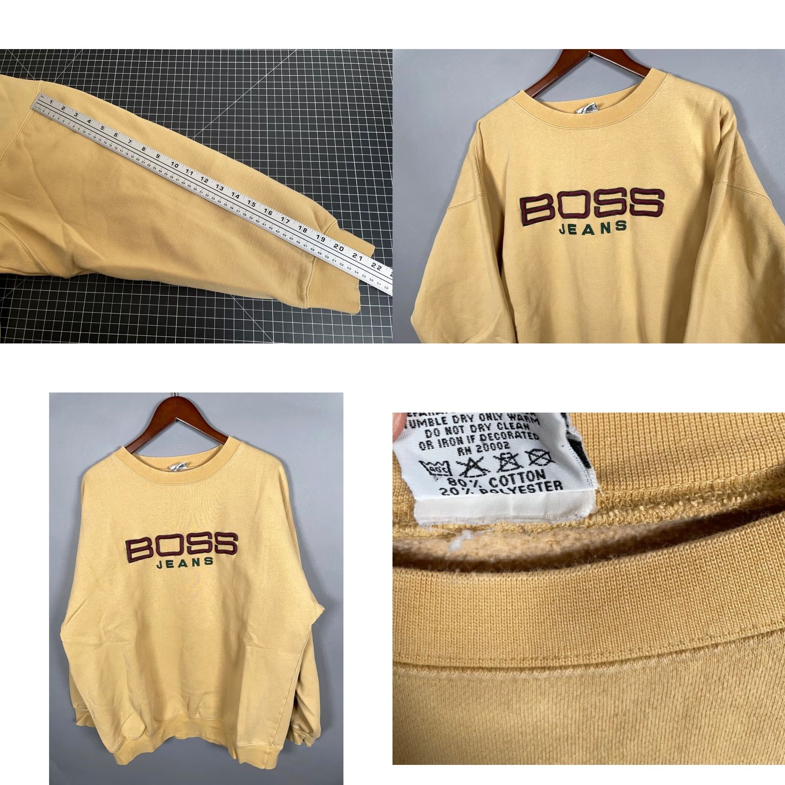 Vintage VTG Boss Sweatshirt Crewneck 2XL Beige Embroidered 90s Retro Size US XXL / EU 58 / 5 - 8 Thumbnail