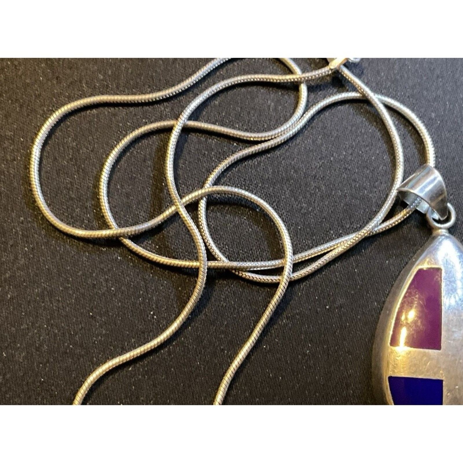 Other 925 Silver Inlay Pendant Mexico Snake Chain 24in 25.7grams Size ONE SIZE - 3 Thumbnail