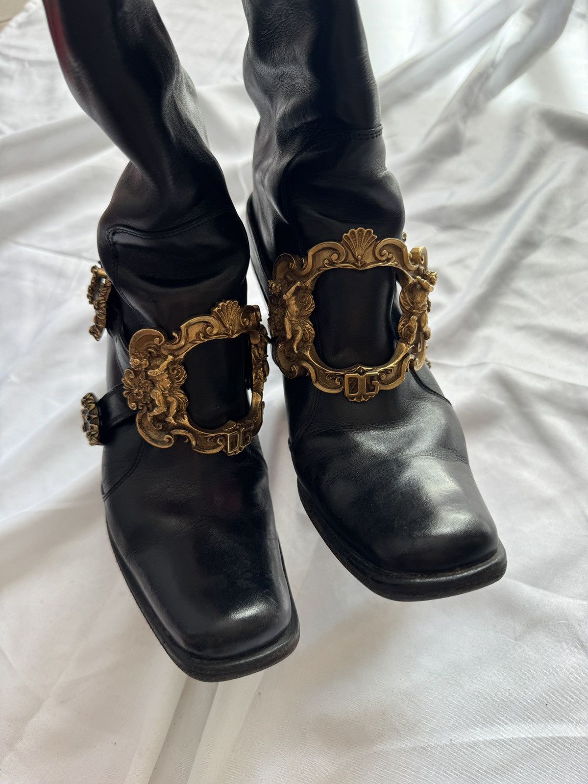 Dolce & Gabbana Dolce & Gabbana Black Leather Flower Embellished Knee Boots Size US 6 / IT 36 - 13 Thumbnail