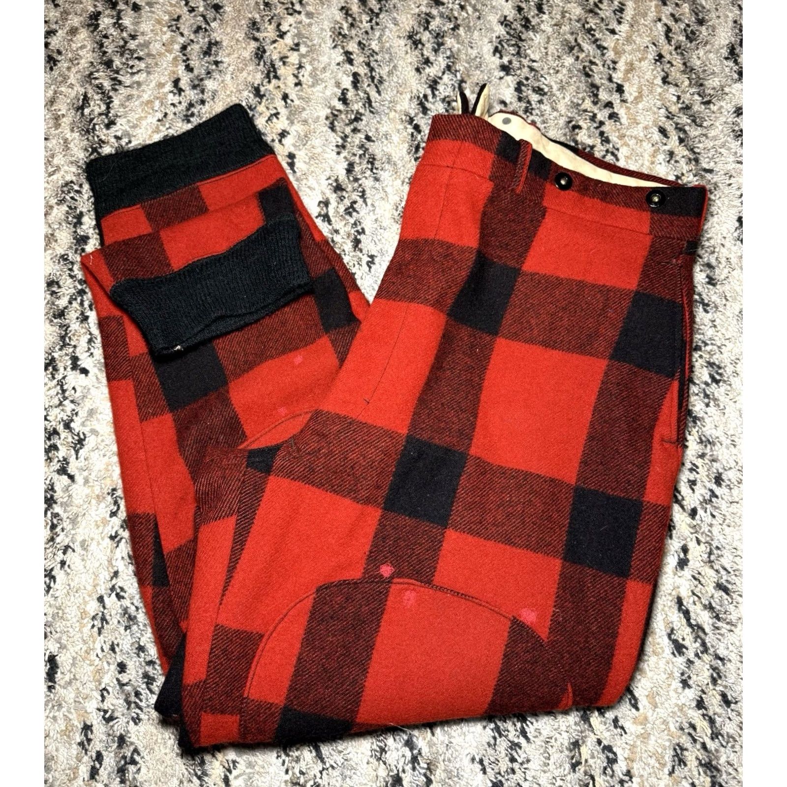 Vintage VINTAGE 1960s LL Bean Hunting Pants Red Black Plaid Wool Buffalo Mens Size 38 X 32 Size US 38 / EU 54 - 2 Thumbnail