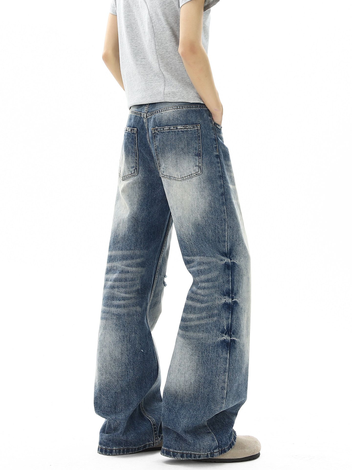 Vintage High-Street Washed Men's Curved-Cut Distressed Jeans Size US 32 / EU 48 - 4 Thumbnail