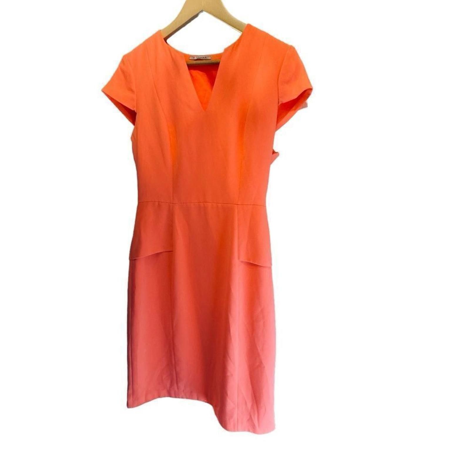 Designer Tahari. Women’s Pastel Orange Ruffle Midi Dress. Size 8. Size M / US 6-8 / IT 42-44 - 1 Thumbnail