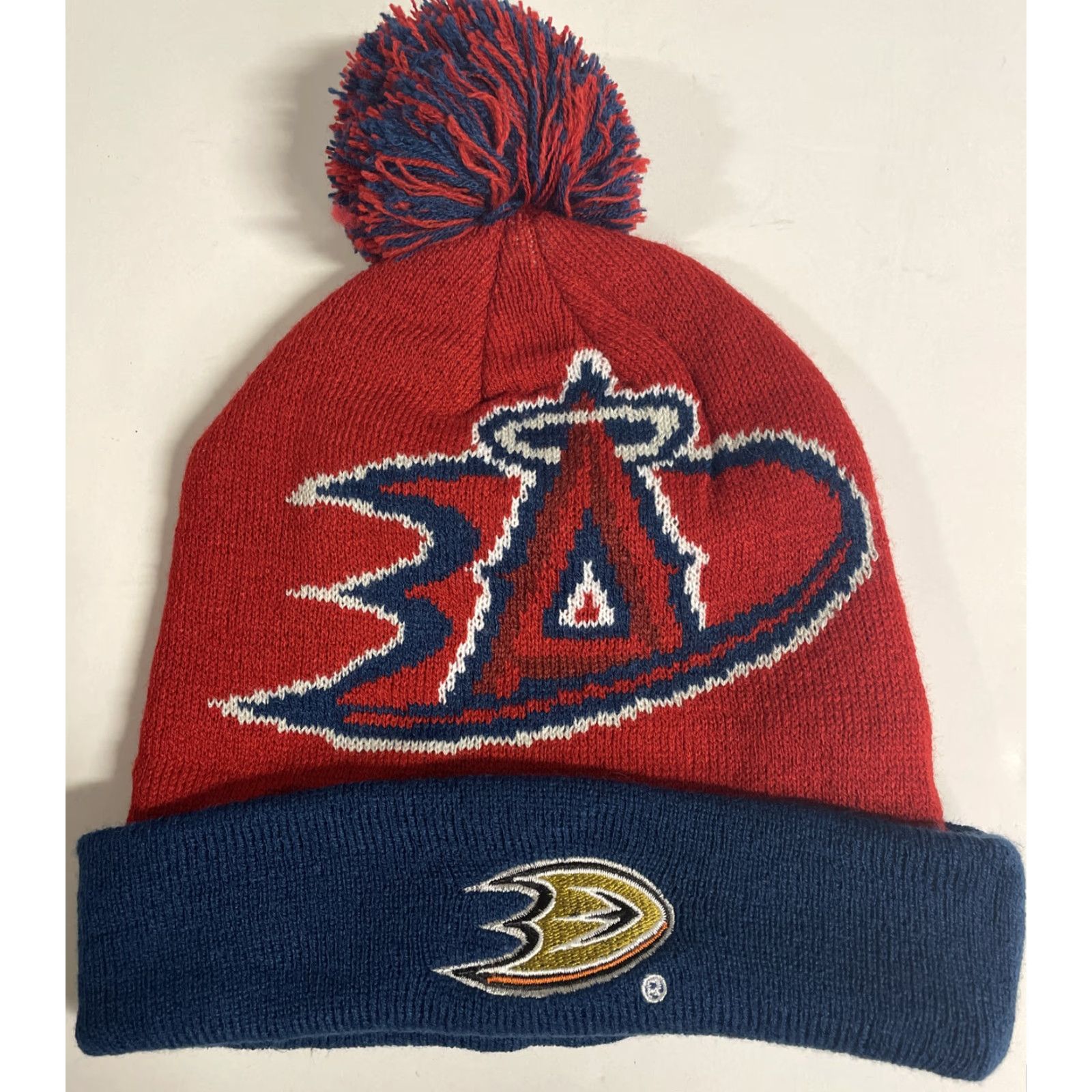 Vintage Los Angeles Angels Anaheim Ducks Beanie Cap - MLB NHL - One Size Fits Most - Red, Blue - Sports Theme - Unisex Adults Size ONE SIZE - 2 Thumbnail