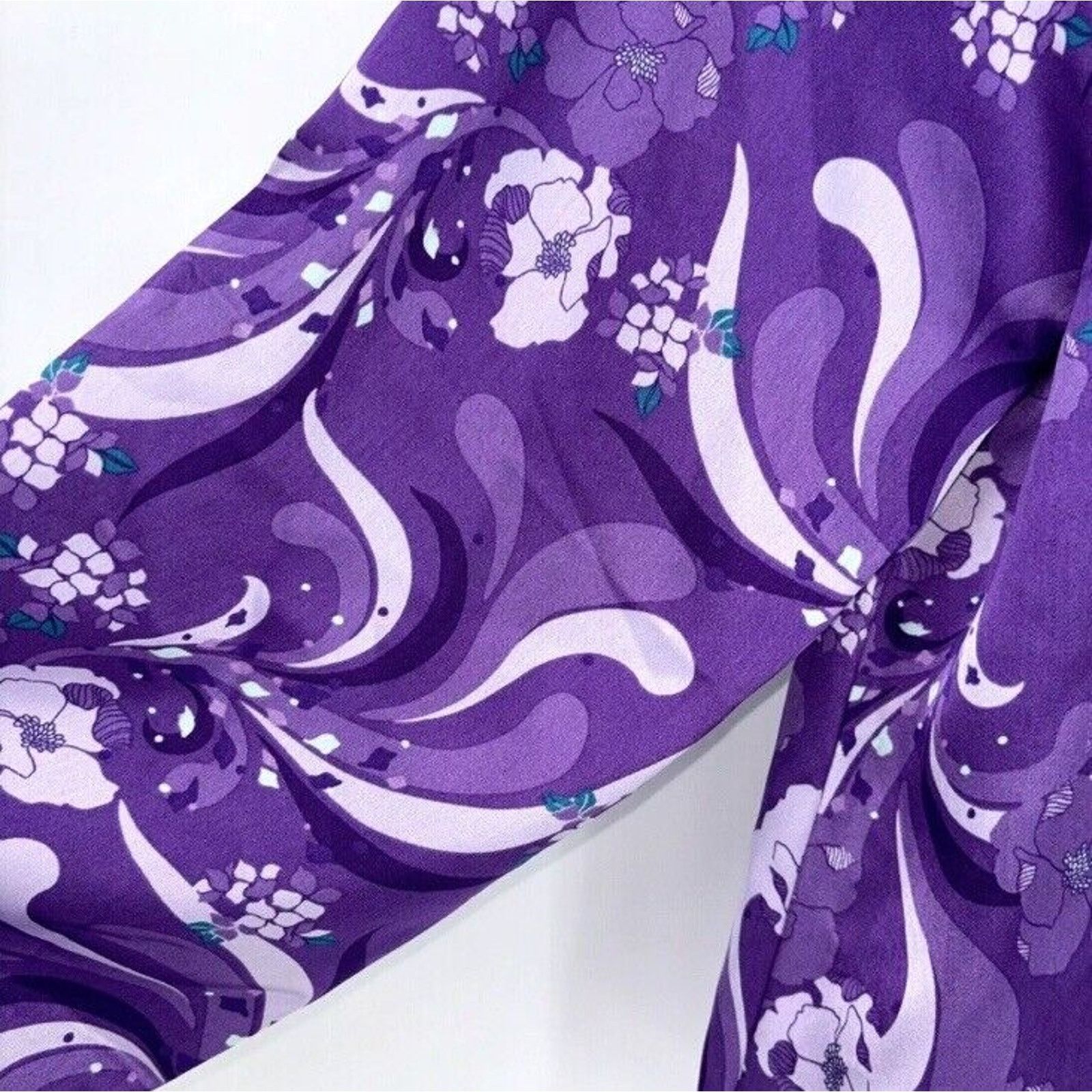I.N.C INC Women Purple Floral Satin Blouse Ruffle Tie Neck Size L Size L / US 10 / IT 46 - 7 Thumbnail