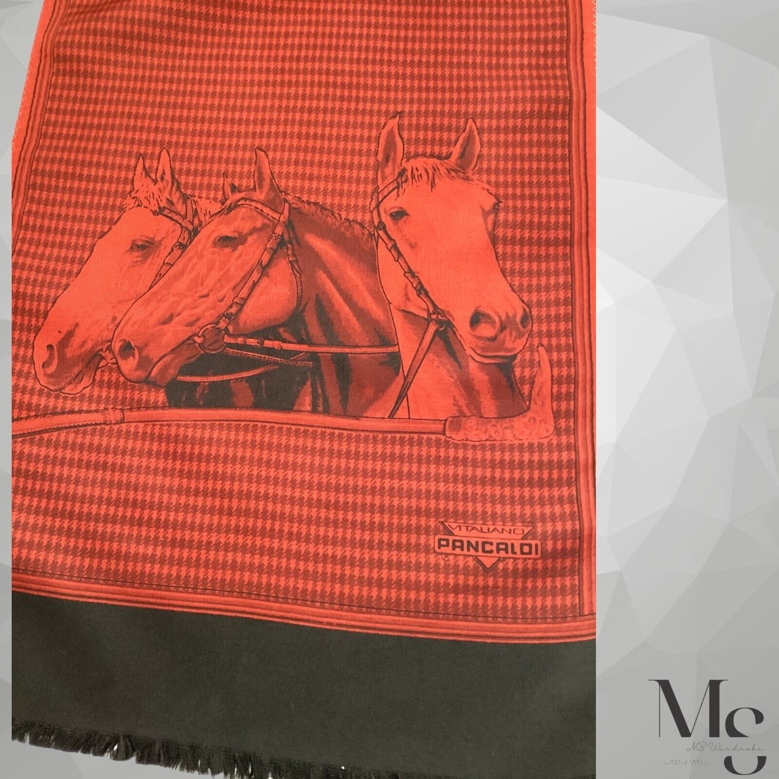 Vitaliano VITALIANO PANCALDI Red Horse Print Rectangle Silk Scarf Itl Size ONE SIZE - 5 Thumbnail
