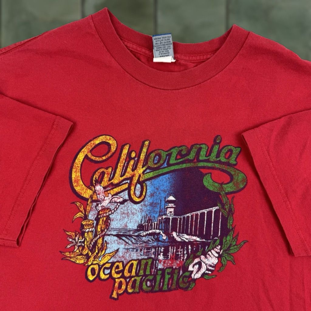 VINTAGE Ocean Pacific T Shirt Adult Large Red California Colorful Y2K Beach Mens