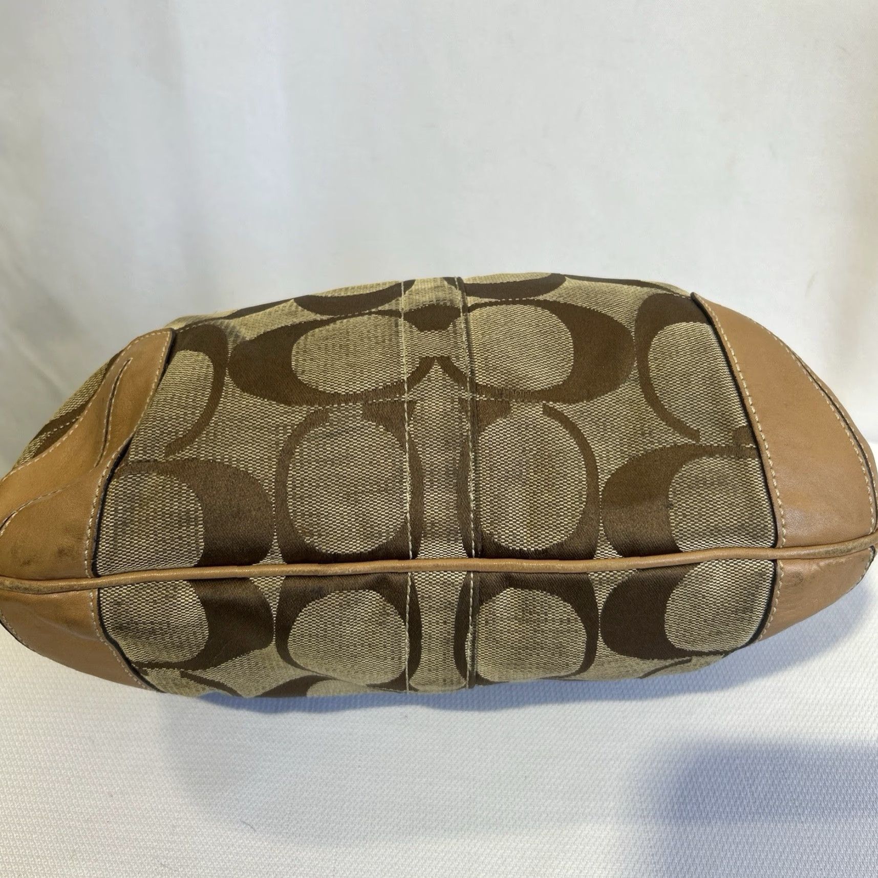 Coach VINTAGE Coach Ergo Signature Hobo Bag Womens Khaki Canvas Leather Trim Medium Tan Brown Hardware Gold Size ONE SIZE - 5 Thumbnail