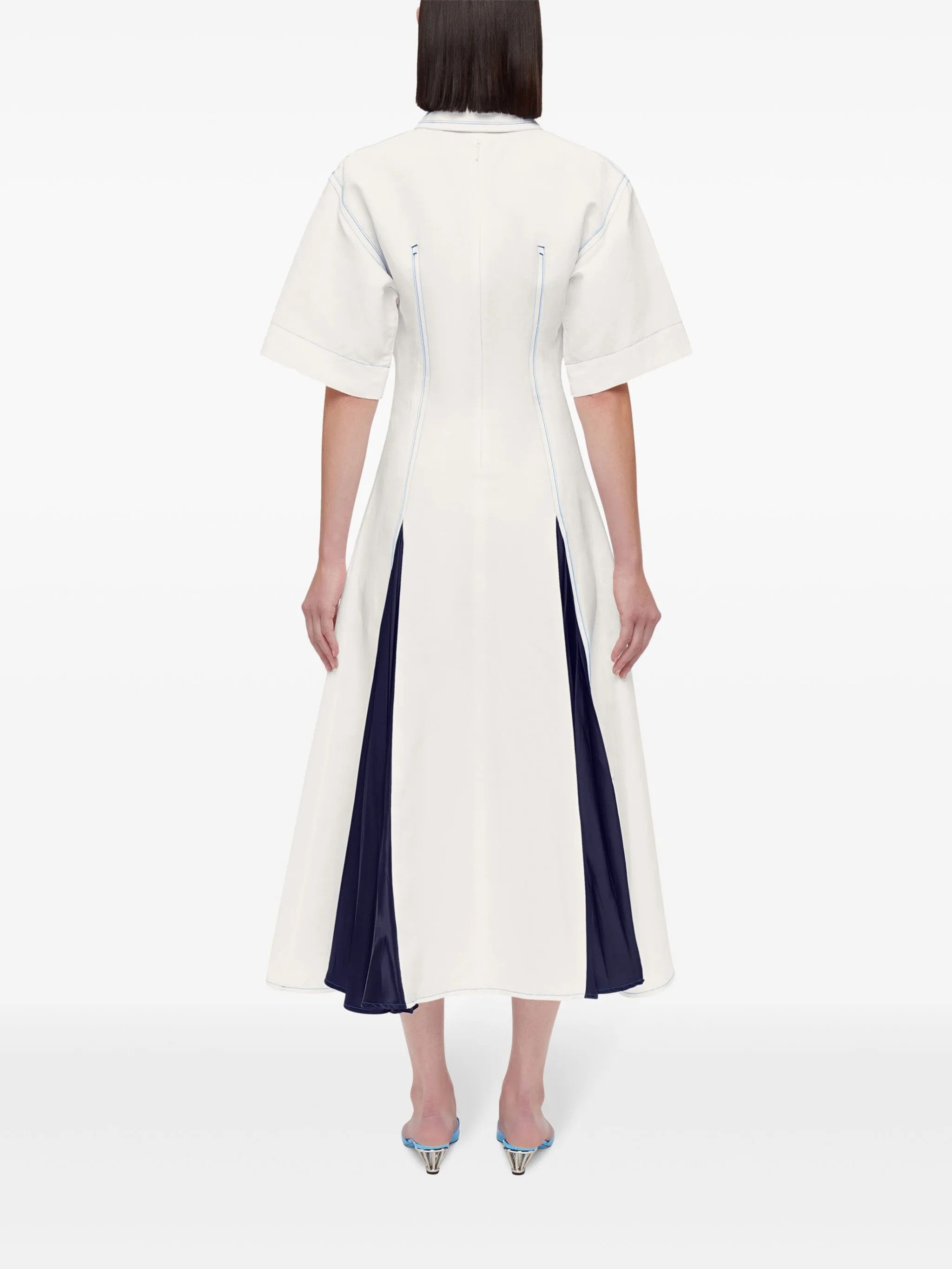 Salvatore Ferragamo o1s1rm0126 Satin Inlay Shirtdress in White/Blue Size M / US 6-8 / IT 42-44 - 3 Thumbnail