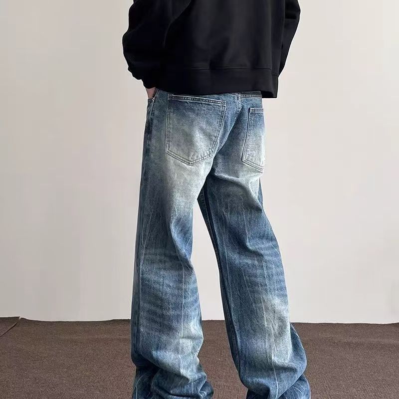 American street washed lightning pattern distressed jeans