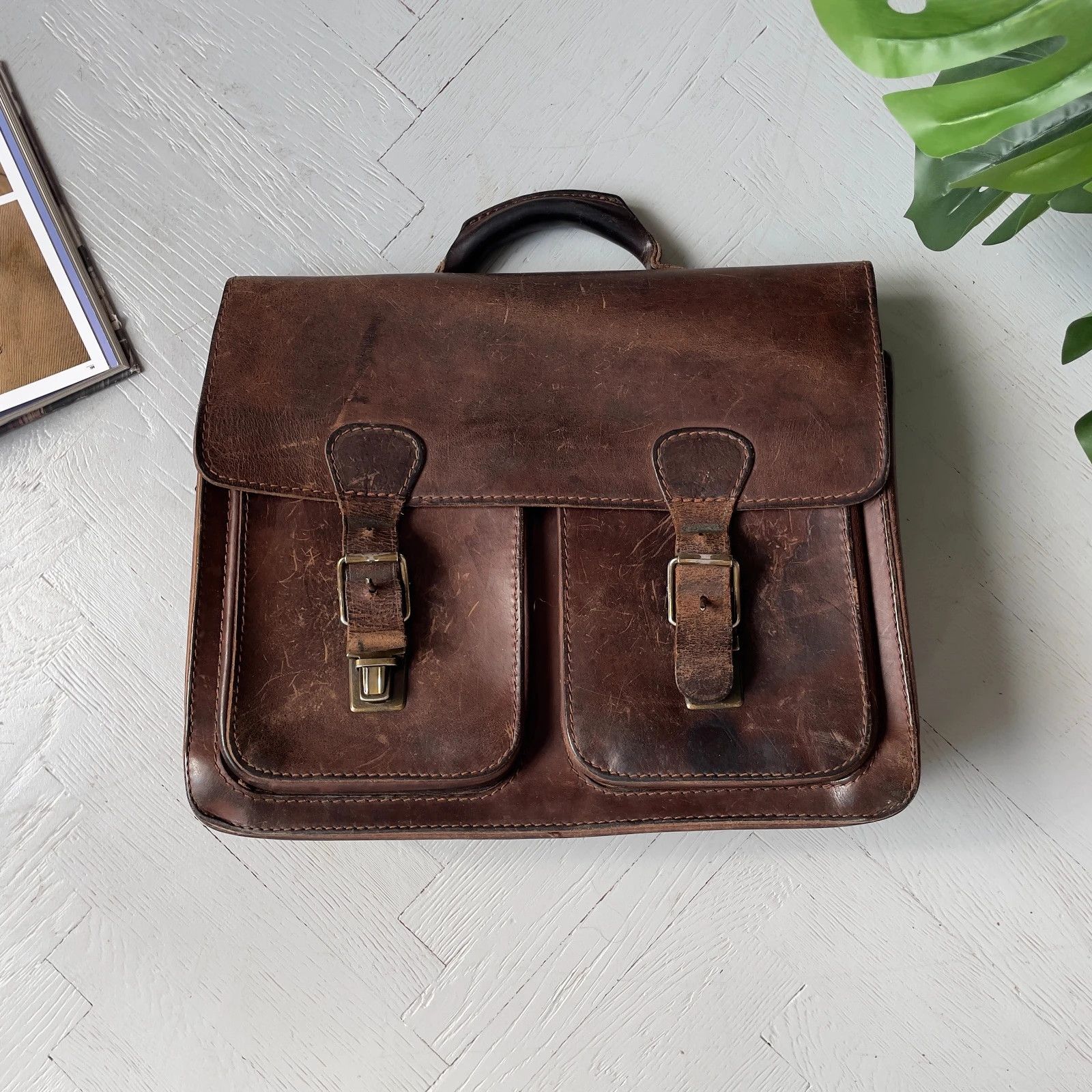 Vintage Vintage Real Leather Ruitertassen Briefcase Office Bag Size ONE SIZE - 1 Thumbnail