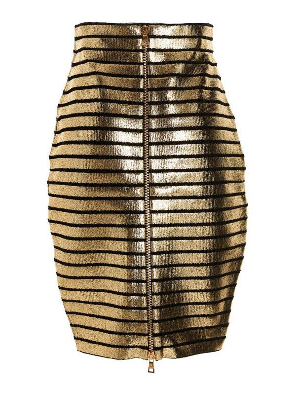Balmain o1y0625 Midi Skirt in Gold/Black Size 30" / US 8 / IT 44 - 2 Thumbnail