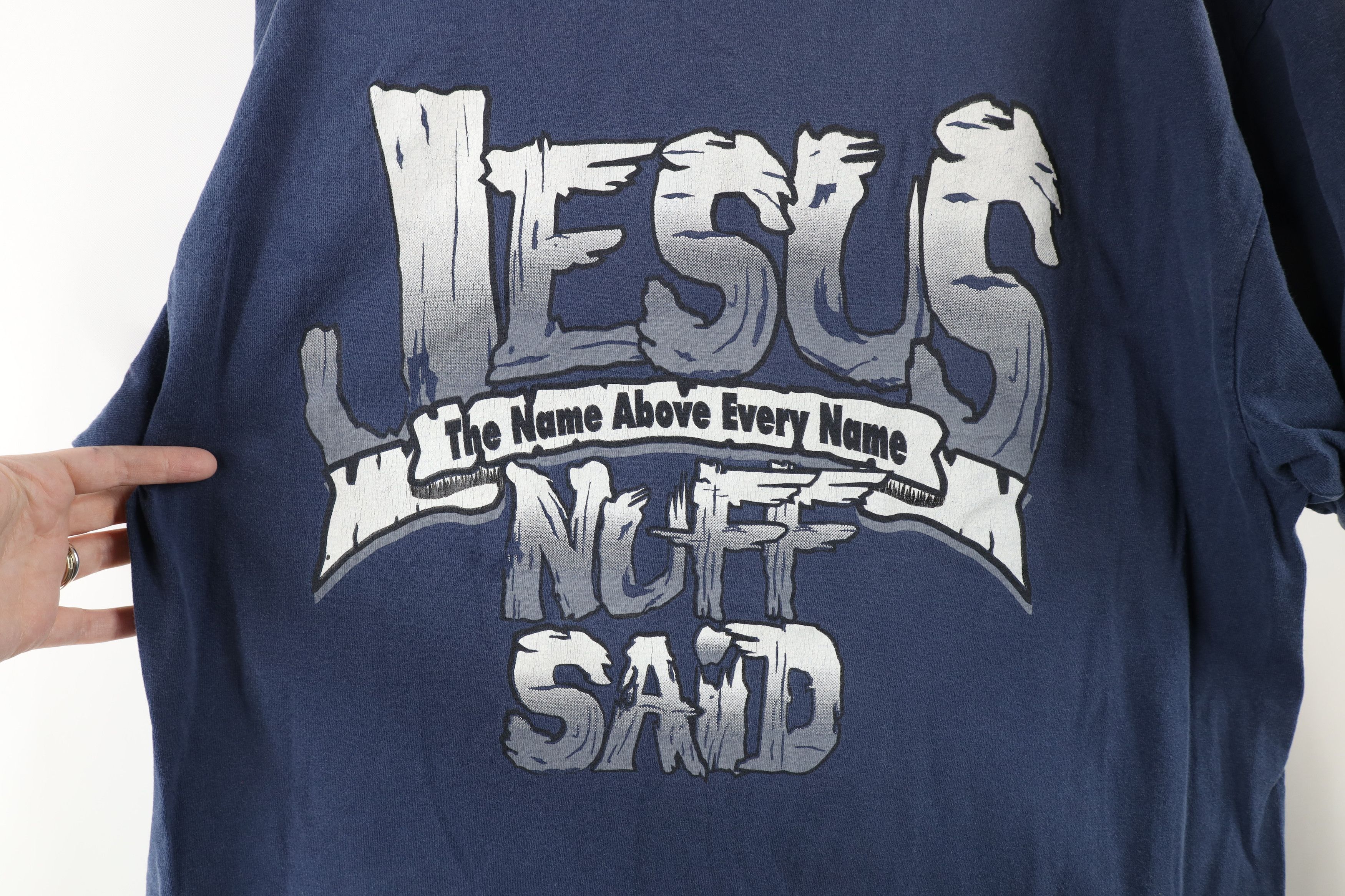 Vintage Vintage 90s Jesus The Name Above Every Name T-Shirt Blue Size US XL / EU 56 / 4 - 7 Thumbnail
