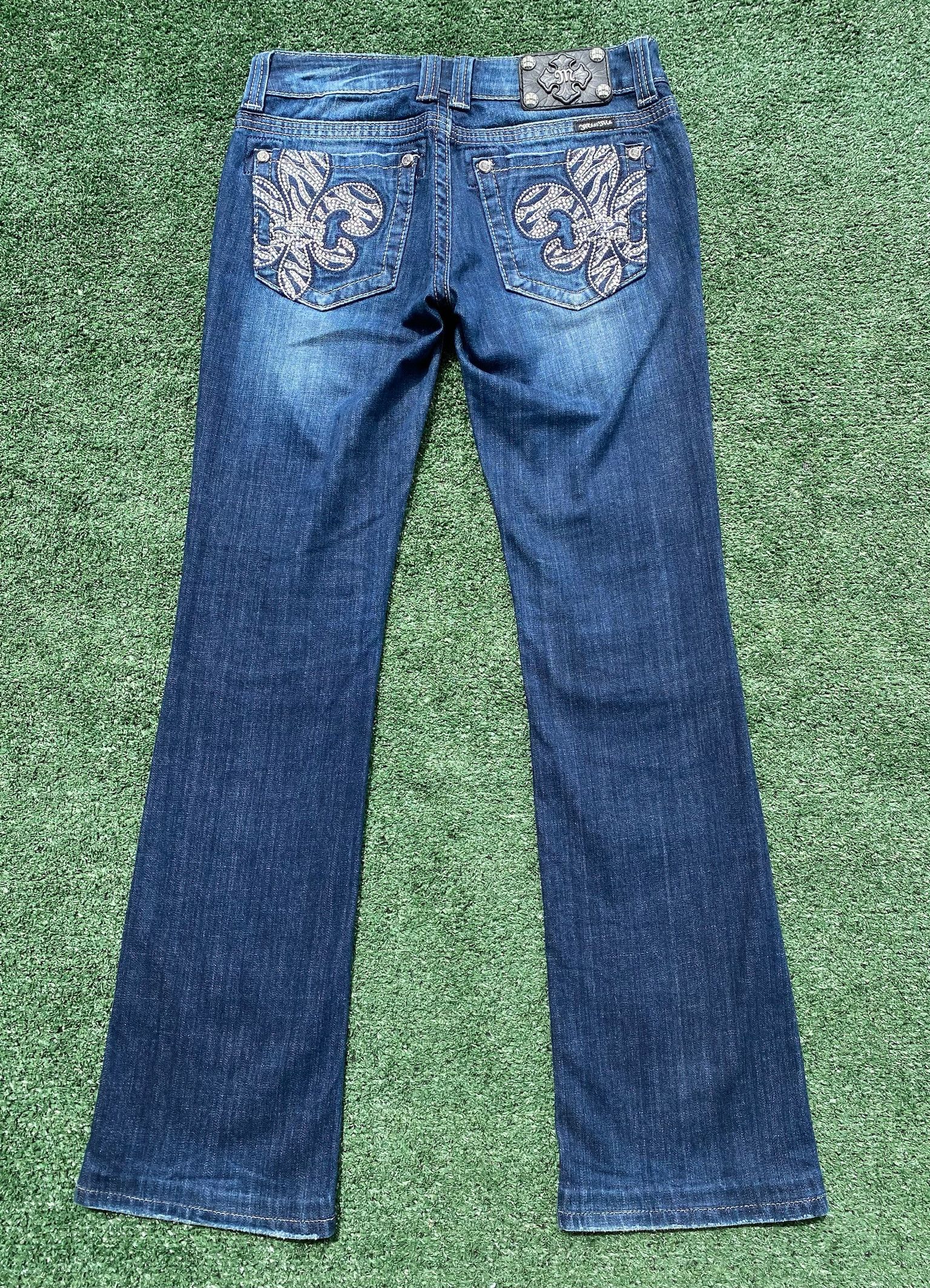 Miss Me Miss Me Fleur De Lis Rhinestone Bootcut Jeans 29” Waist Size 29" - 1 Thumbnail