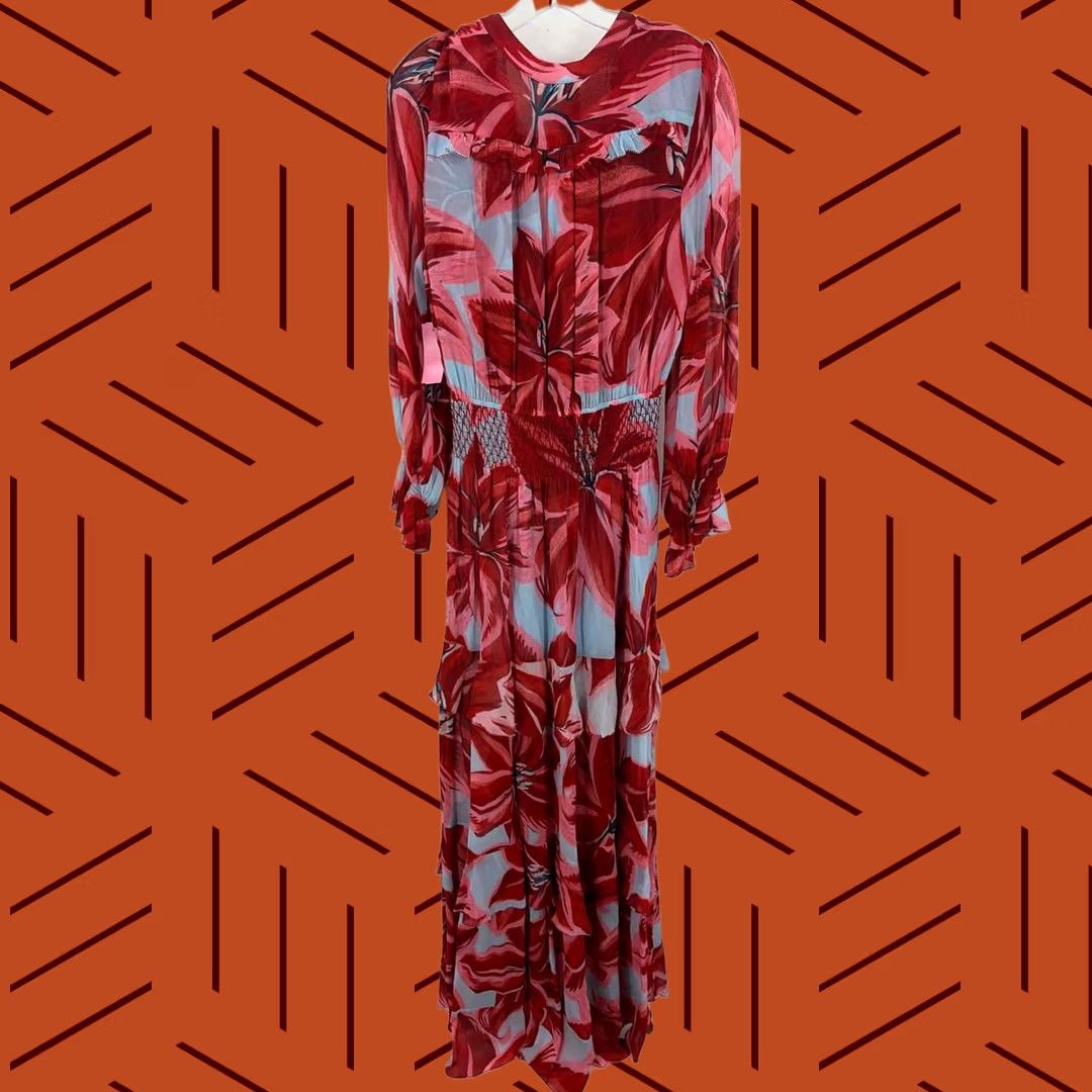 Farm Rio Farm Rio Maxi Dress Size Small Red Long Sleeve Pre-Owned Size S / US 4 / IT 40 - 1 Thumbnail