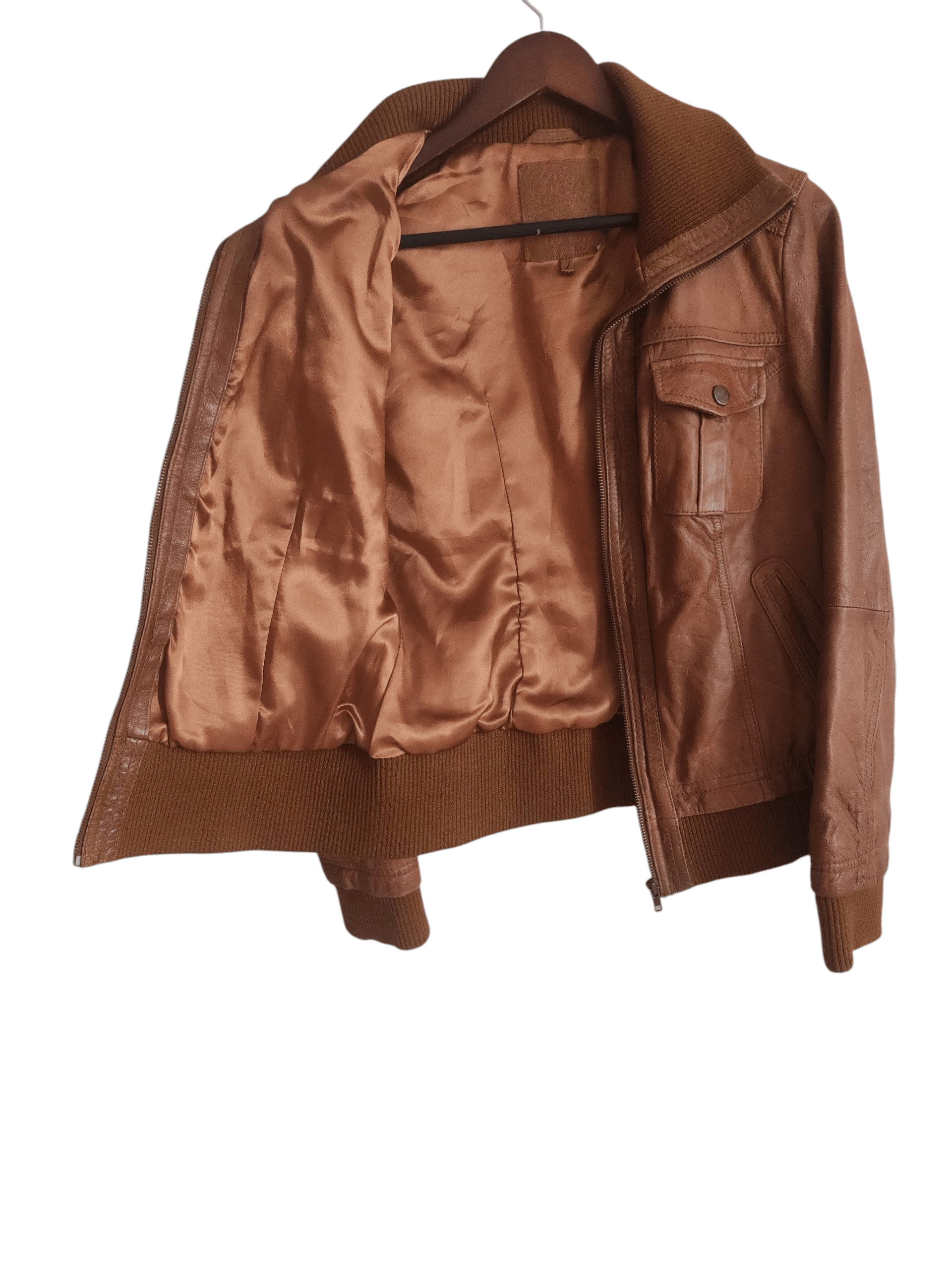 Stradivarius Stradivarius Tan Genuine Leather Motocycle Biker Jacket Size M / US 6-8 / IT 42-44 - 2 Thumbnail