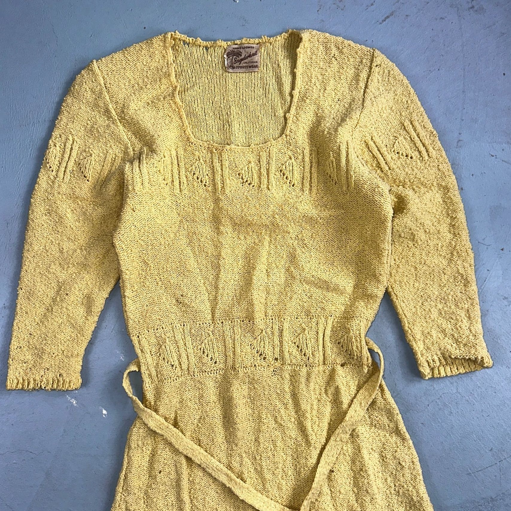 Vintage Vintage 1950s Snyderknit Yellow Knit Dress Sheath Cocktail S Women's Size S / US 4 / IT 40 - 2 Thumbnail