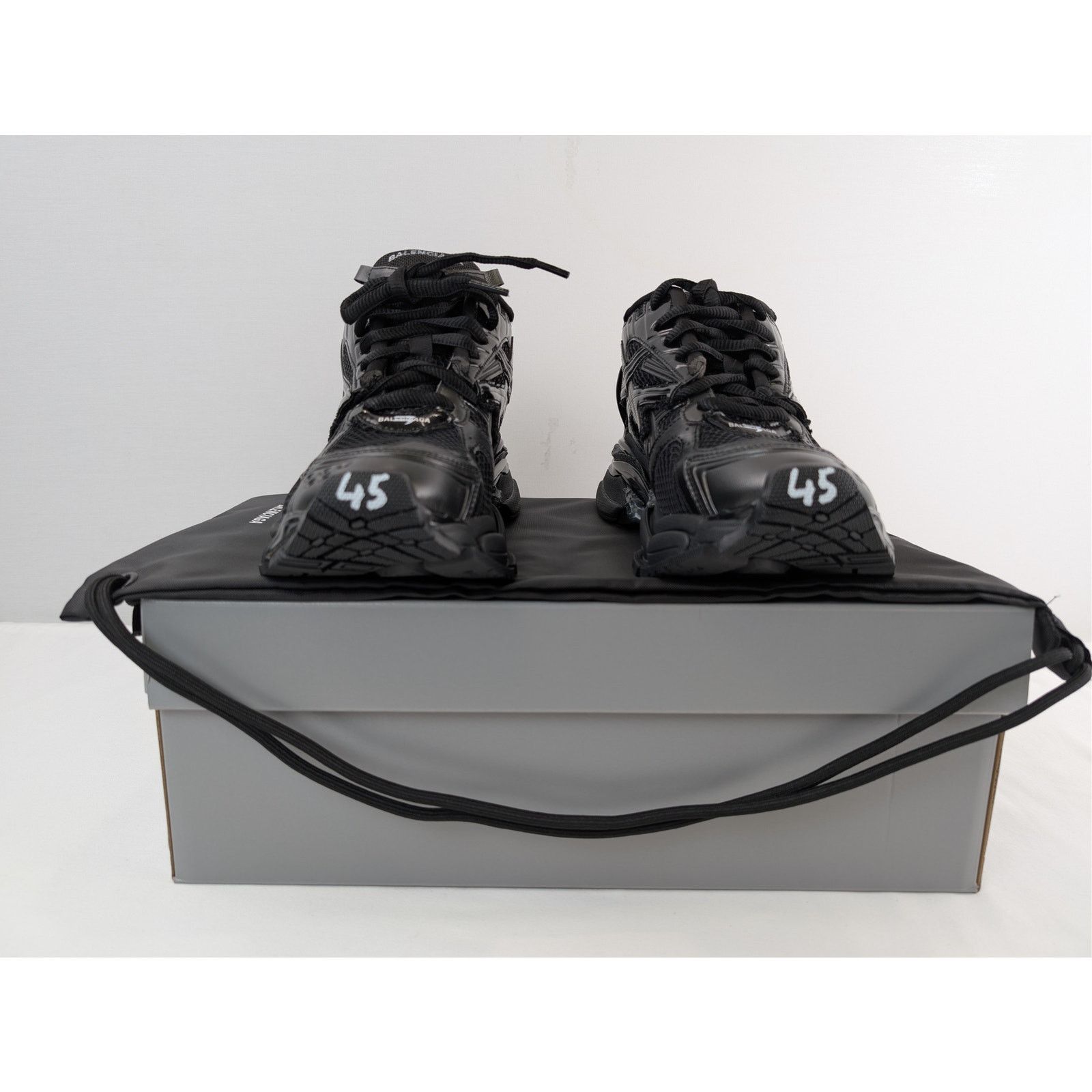Balenciaga o1rshd1 Monocolor Mesh Rubber Runner Sneakers in Black Size US 12 / EU 45 - 18 Thumbnail