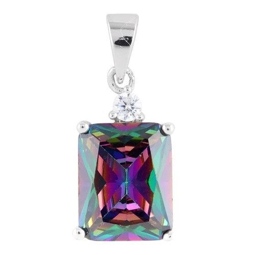Sterling Silver Sterling Silver Rectangular Rainbow CZ Pendant Size ONE SIZE - 1 Thumbnail