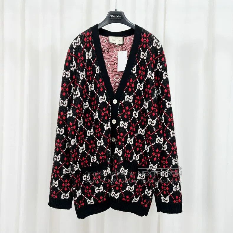 Gucci Gucci Black and red full-print double G old flower knitted Size US XL / EU 56 / 4 - 1 Thumbnail