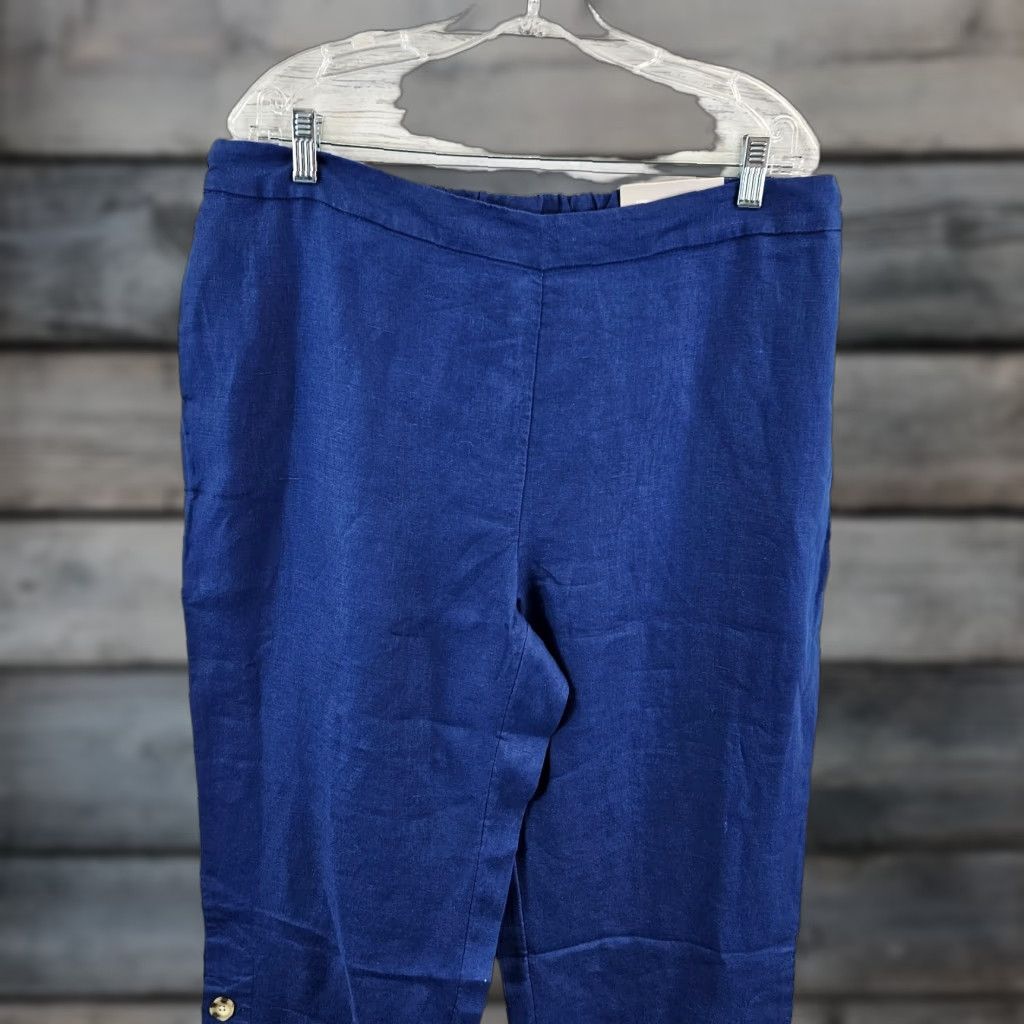 Vintage Chico's Womens Cropped Linen Pants Sz 14 Solid Blue High Rise Pull On Size 36" / US 14 / IT 50 - 1 Thumbnail