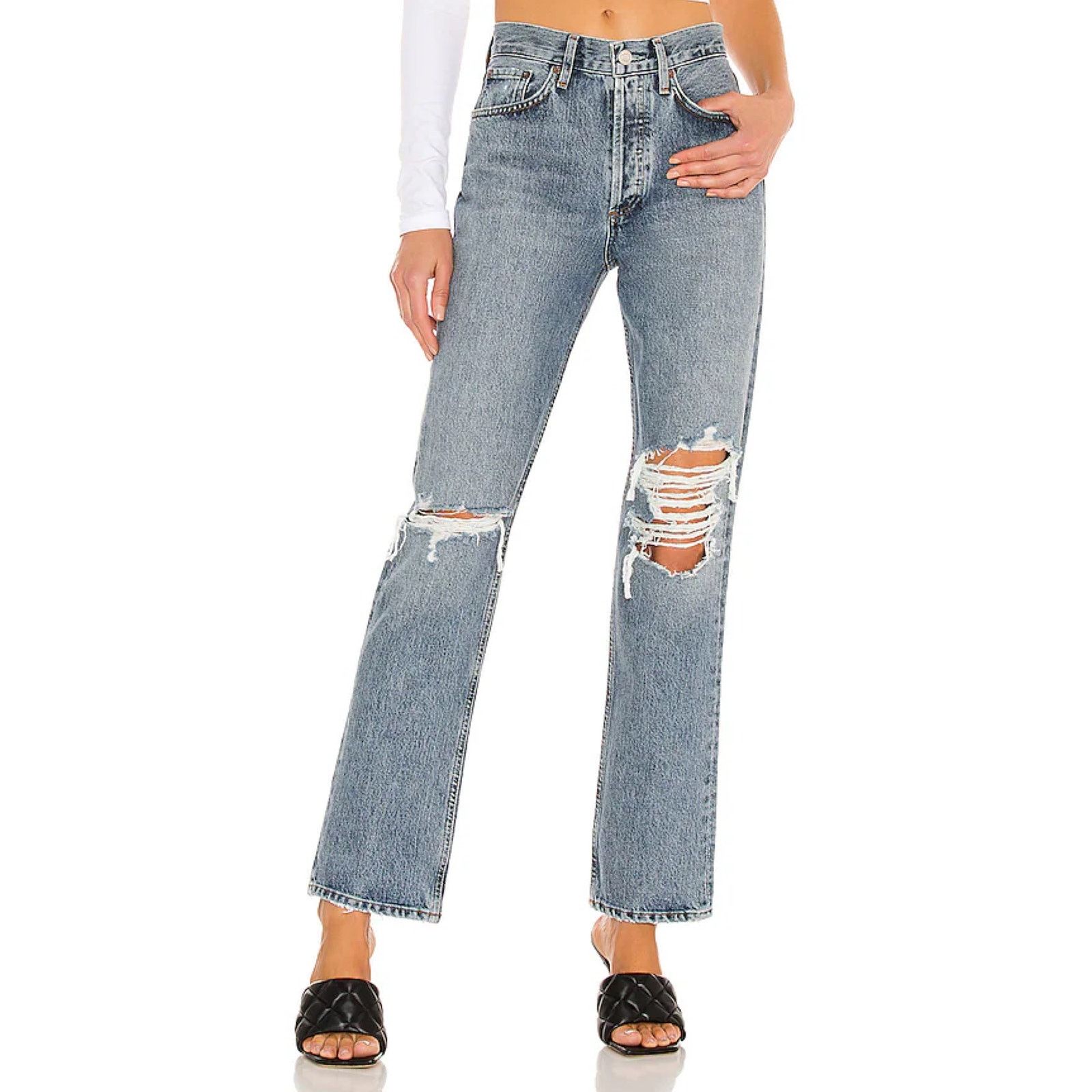 Agolde AGOLDE Lana Straight Jean Backdrop Distressed Size 28" / US 6 / IT 42 - 1 Thumbnail