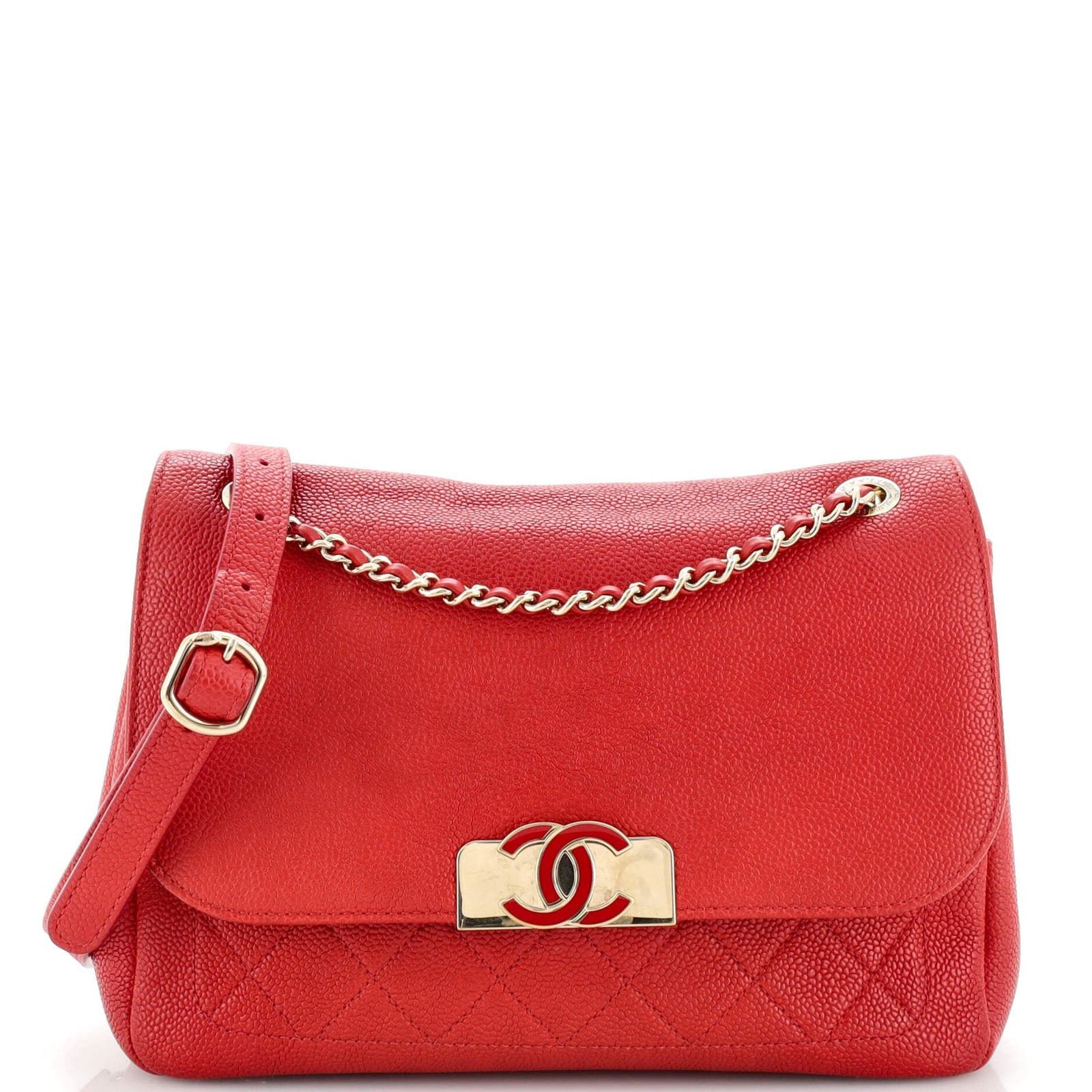 image of Chanel Data Center Back Pocket Flap Bag Caviar Medium in Red, Women's