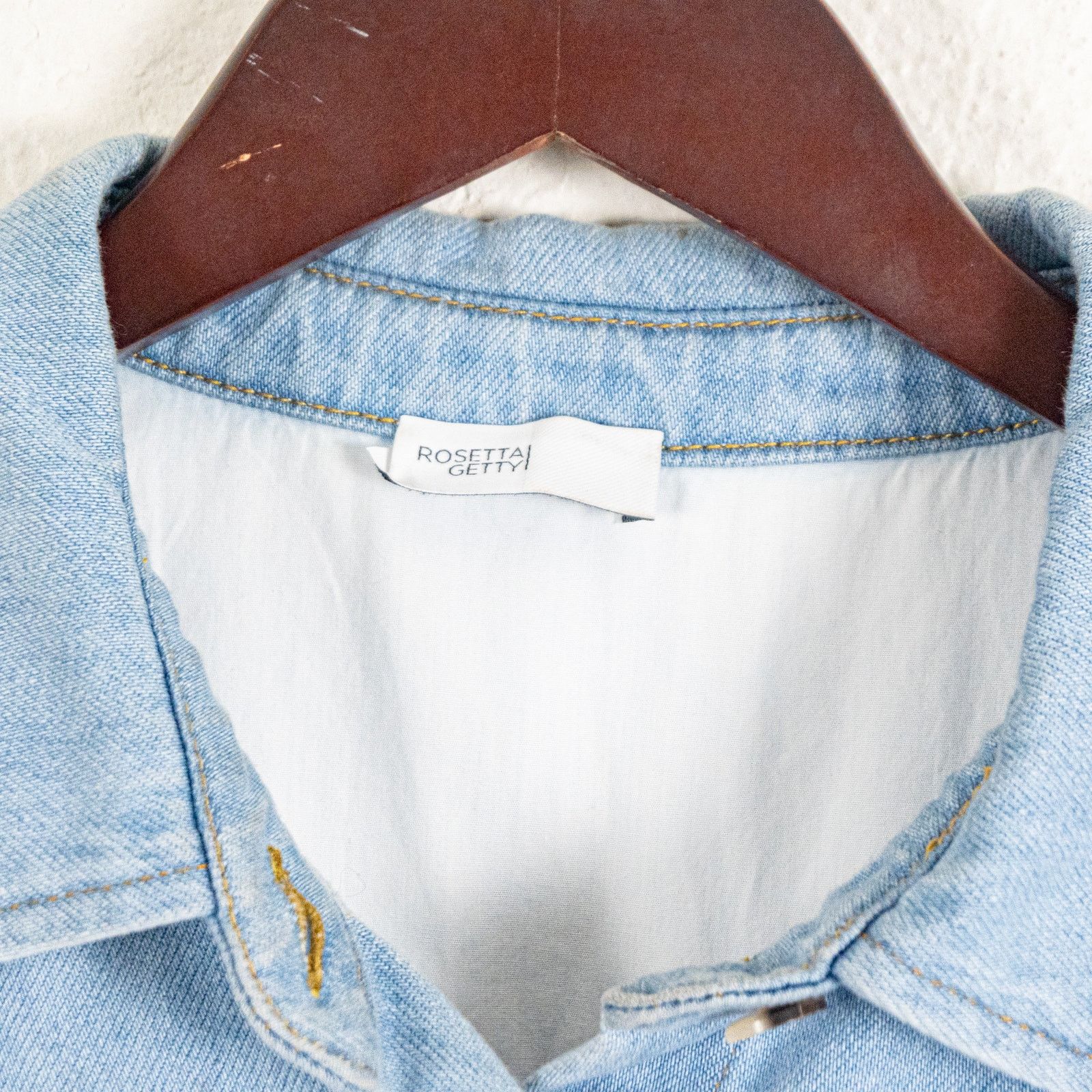 Rosetta Getty Rosetta Getty $730 Cropped Denim Shirt Mid Blue Wide Boxy Size ONE SIZE - 4 Thumbnail