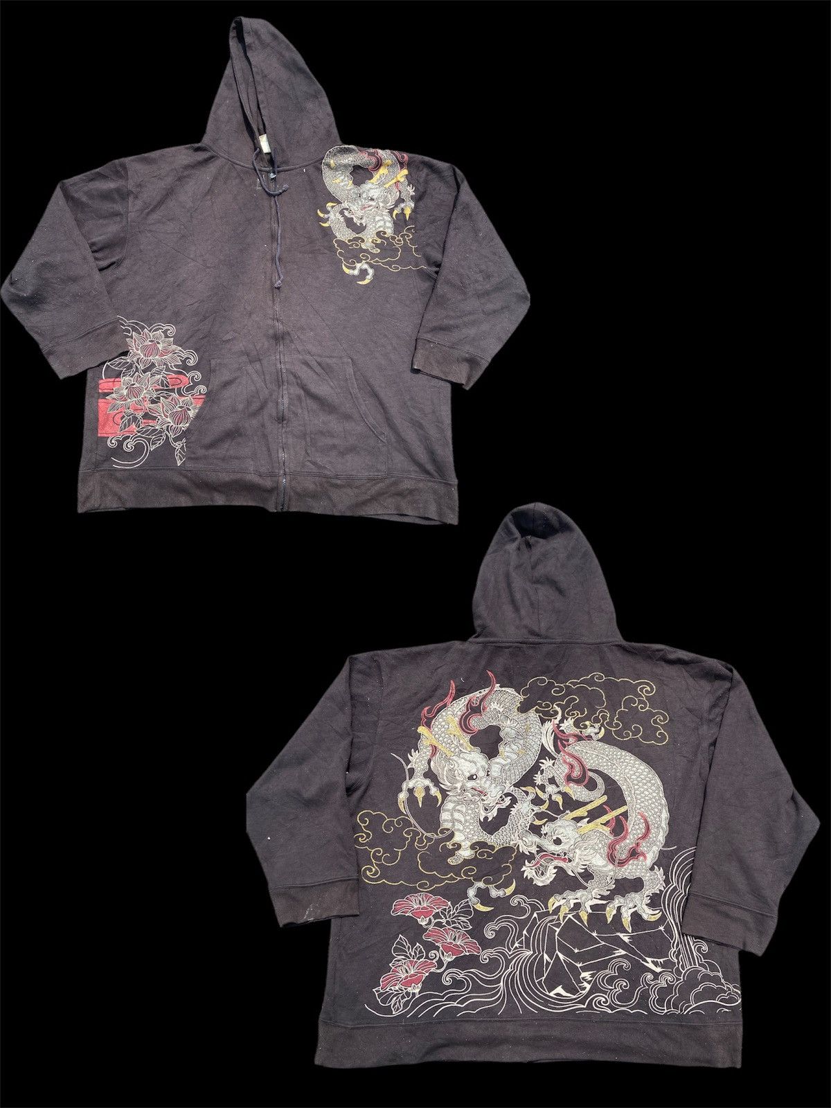 Japanese Brand × Vintage Vintage Sukajan Two Dragon Hoodie Size US XXL / EU 58 / 5 - 1 Thumbnail