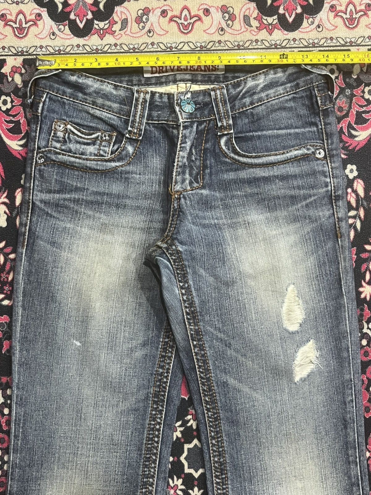 Japanese Brand Japanese Drive Jeans Blue Washed Distressed Flare Denim Size 25" / US 0 / IT 36 - 11 Thumbnail
