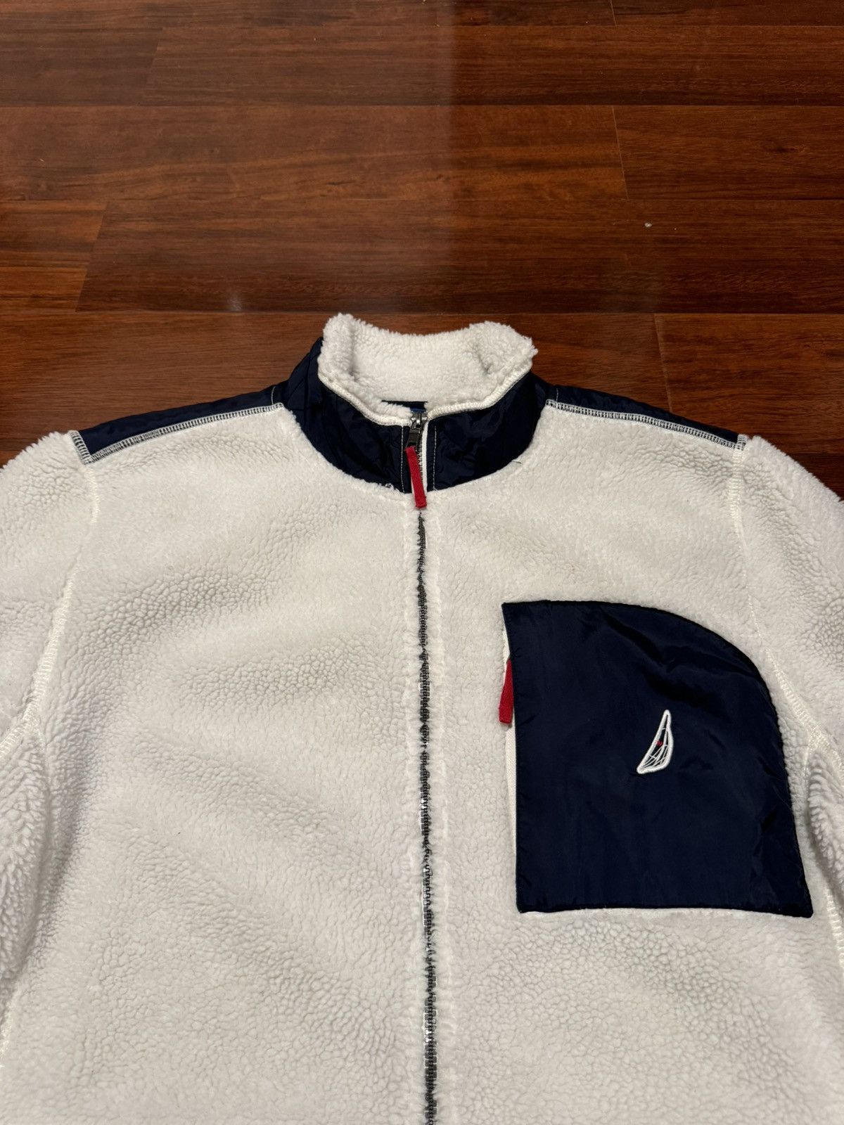 Nautica White Nautica Sherpa Fleece Jacket With Navy Accents Size US XL / EU 56 / 4 - 2 Thumbnail