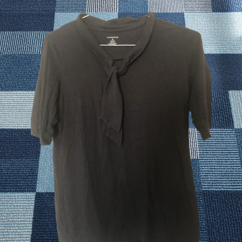Lands' End Lands' End Womens Short Sleeve T-Shirt Navy Blue Round Neck Tie Front Classic Breathable Cotton Knit M Cap Sleeve Short Sleeve Size M / US 6-8 / IT 42-44 - 1 Thumbnail