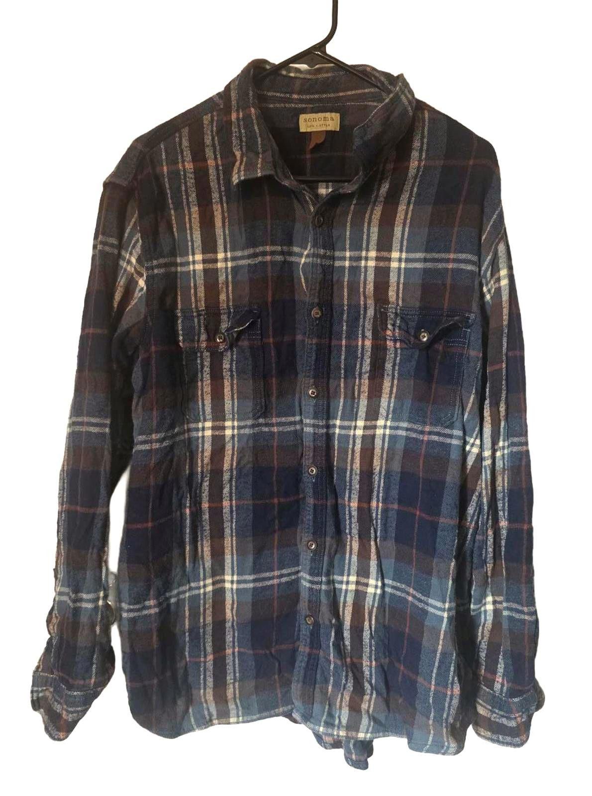 Sonoma Sonoma Blue Maroon Plaid Button Up Flannel Shirt Mens XXL 2X Size US XXL / EU 58 / 5 - 1 Thumbnail