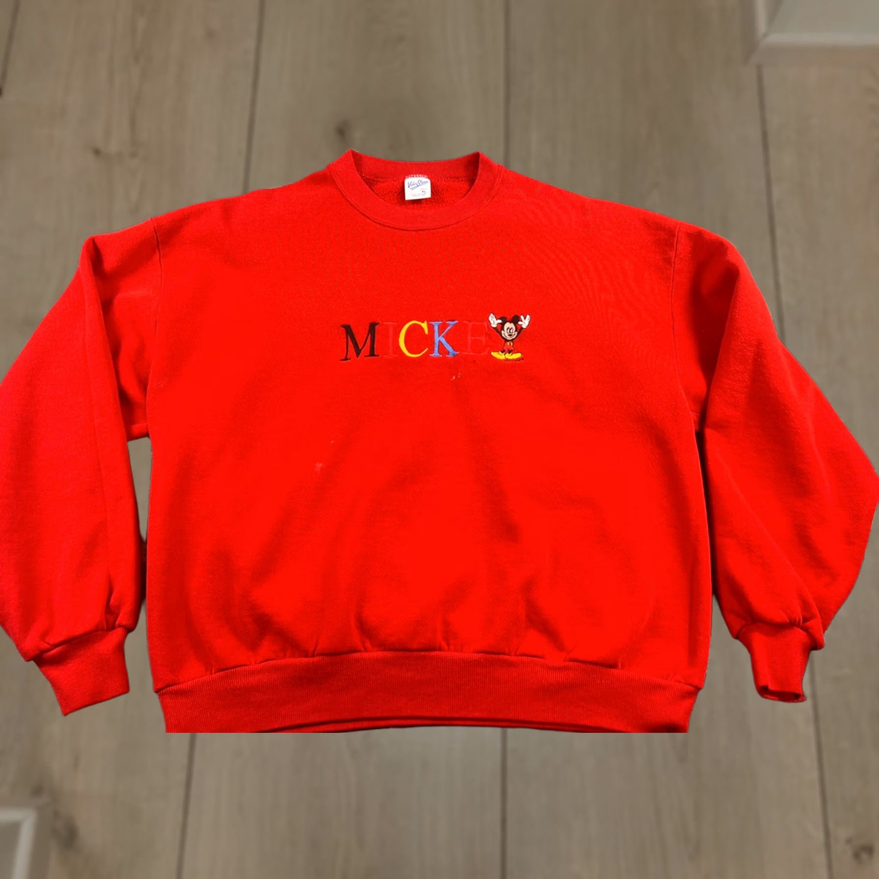 Velva Sheen VINTAGE Mickey Mouse Sweatshirt Walt Disney L/XL Velva Sheen Crew Neck Red 80s Mens Large Boys Girls (adjusted) Size US L / EU 52-54 / 3 - 1 Thumbnail
