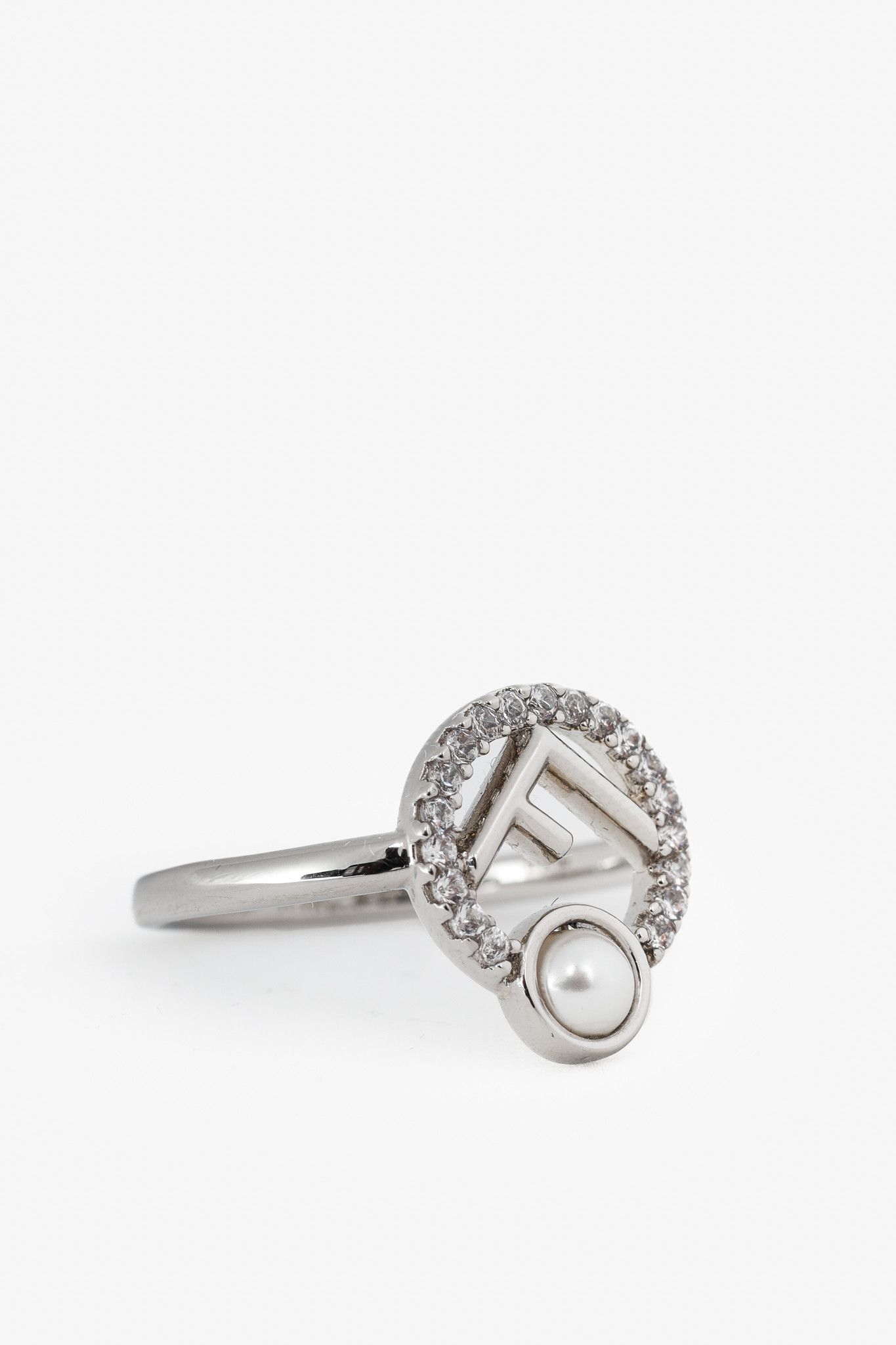 Fendi Fendi F is Fendi Pearl & Crystal Palladium-Plated Ring Size ONE SIZE - 1 Thumbnail