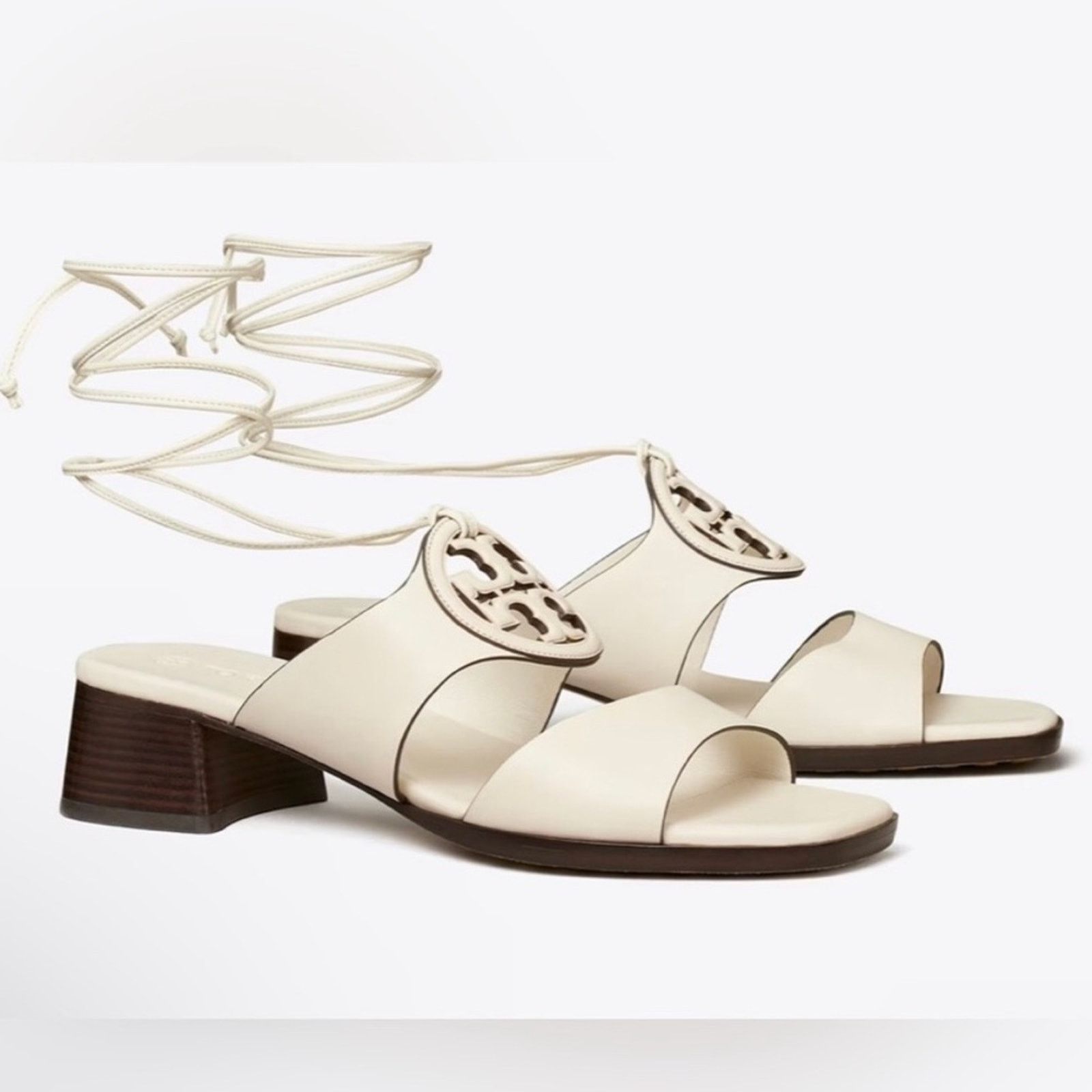 Tory Burch TORY BURCH White Lace Up Leather Block Heel $425 Sandals 7 Size US 7 / IT 37 - 1 Thumbnail